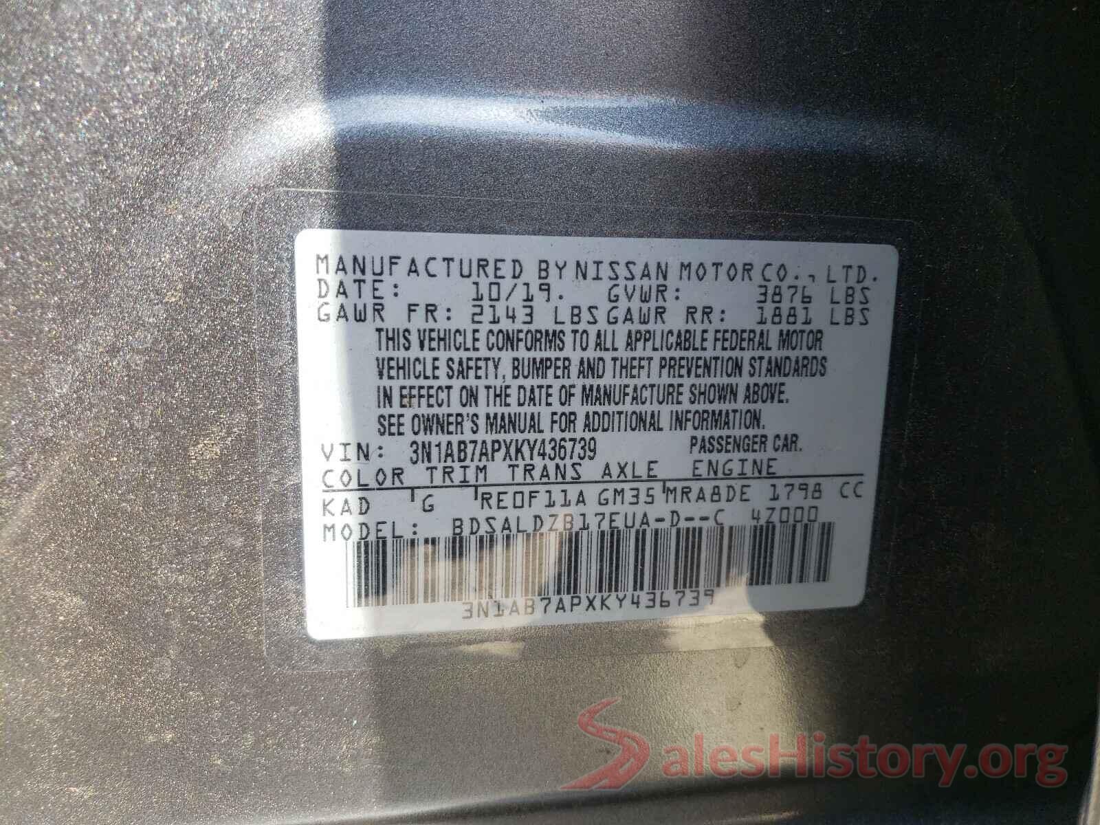 3N1AB7APXKY436739 2019 NISSAN SENTRA