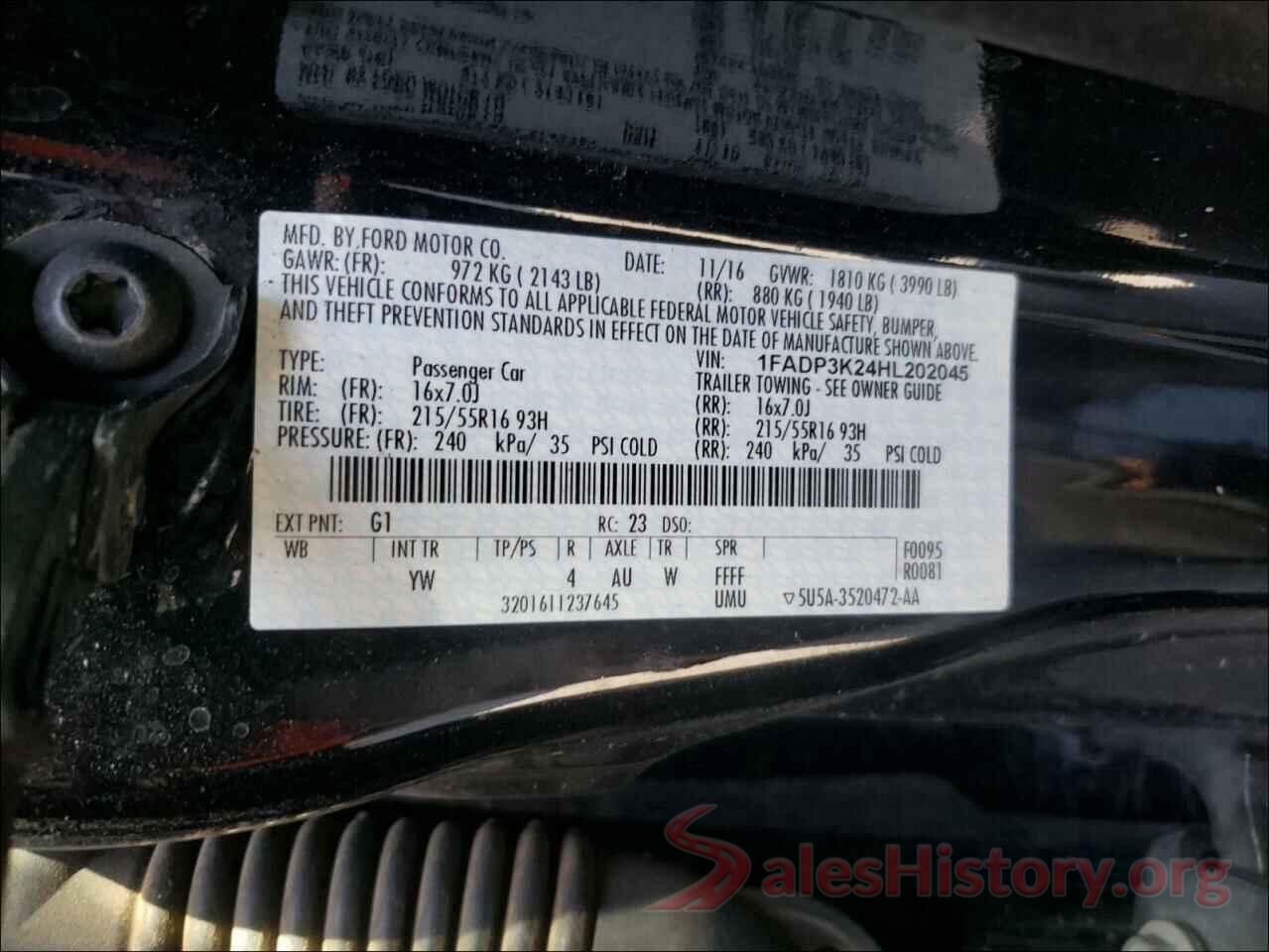 1FADP3K24HL202045 2017 FORD FOCUS