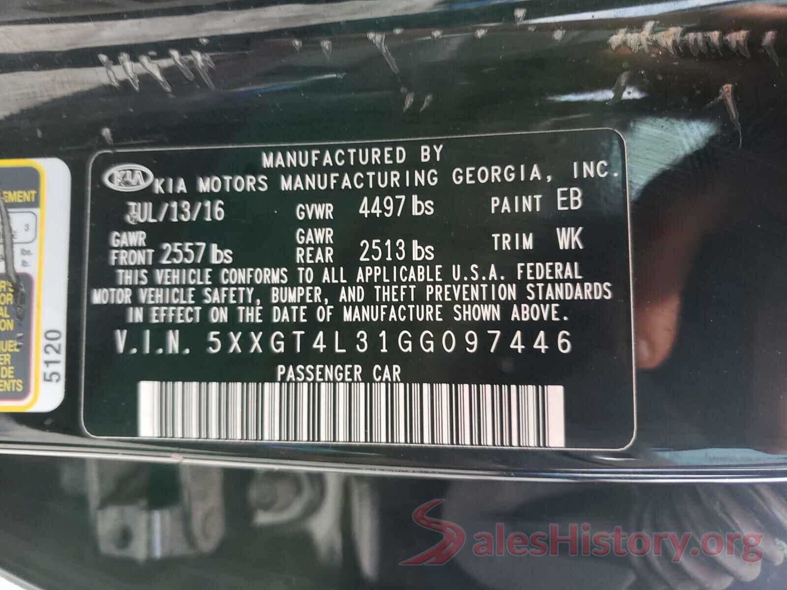 5XXGT4L31GG097446 2016 KIA OPTIMA