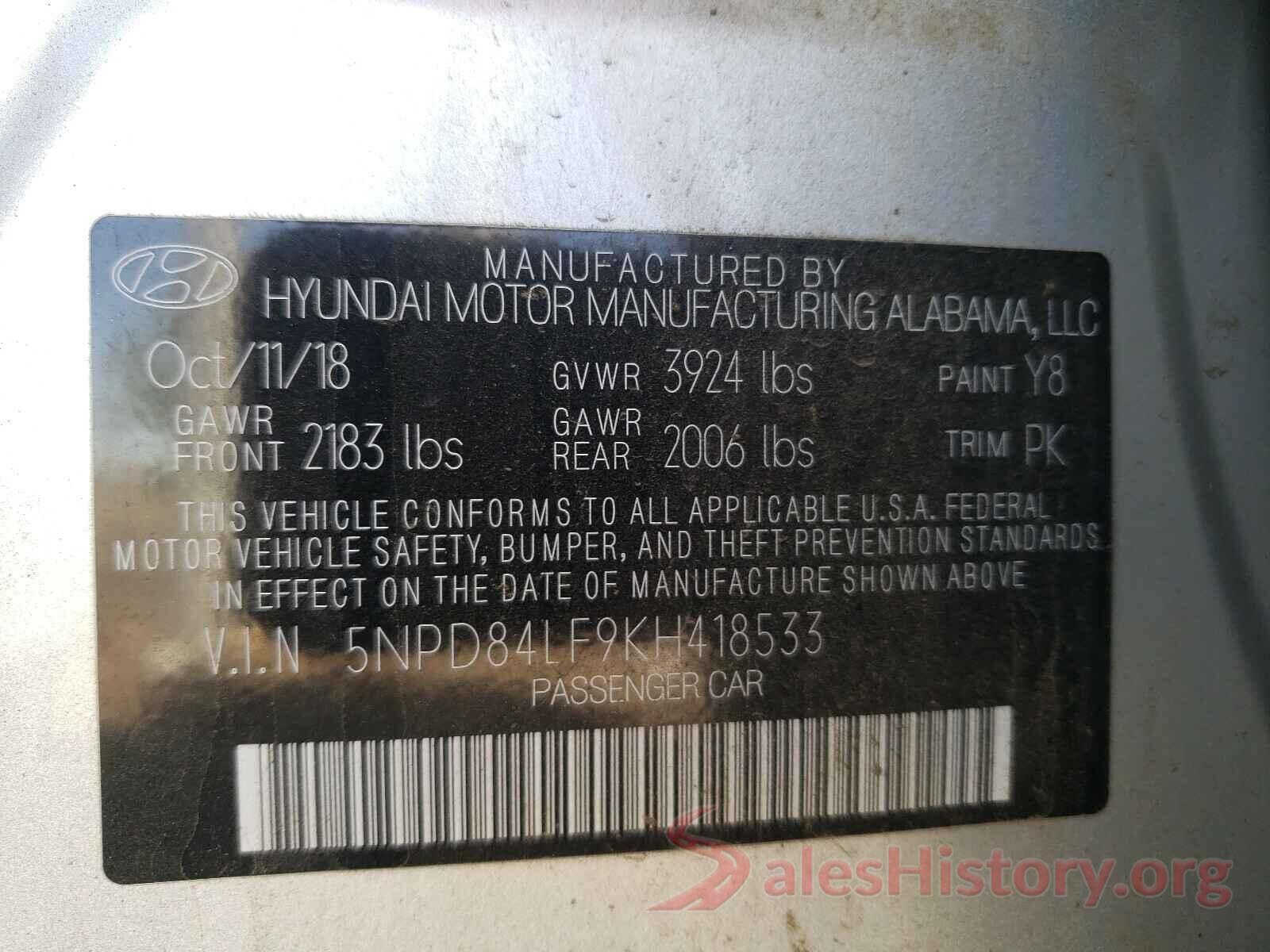 5NPD84LF9KH418533 2019 HYUNDAI ELANTRA