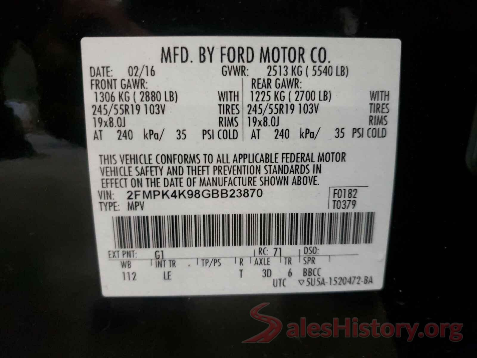 2FMPK4K98GBB23870 2016 FORD EDGE