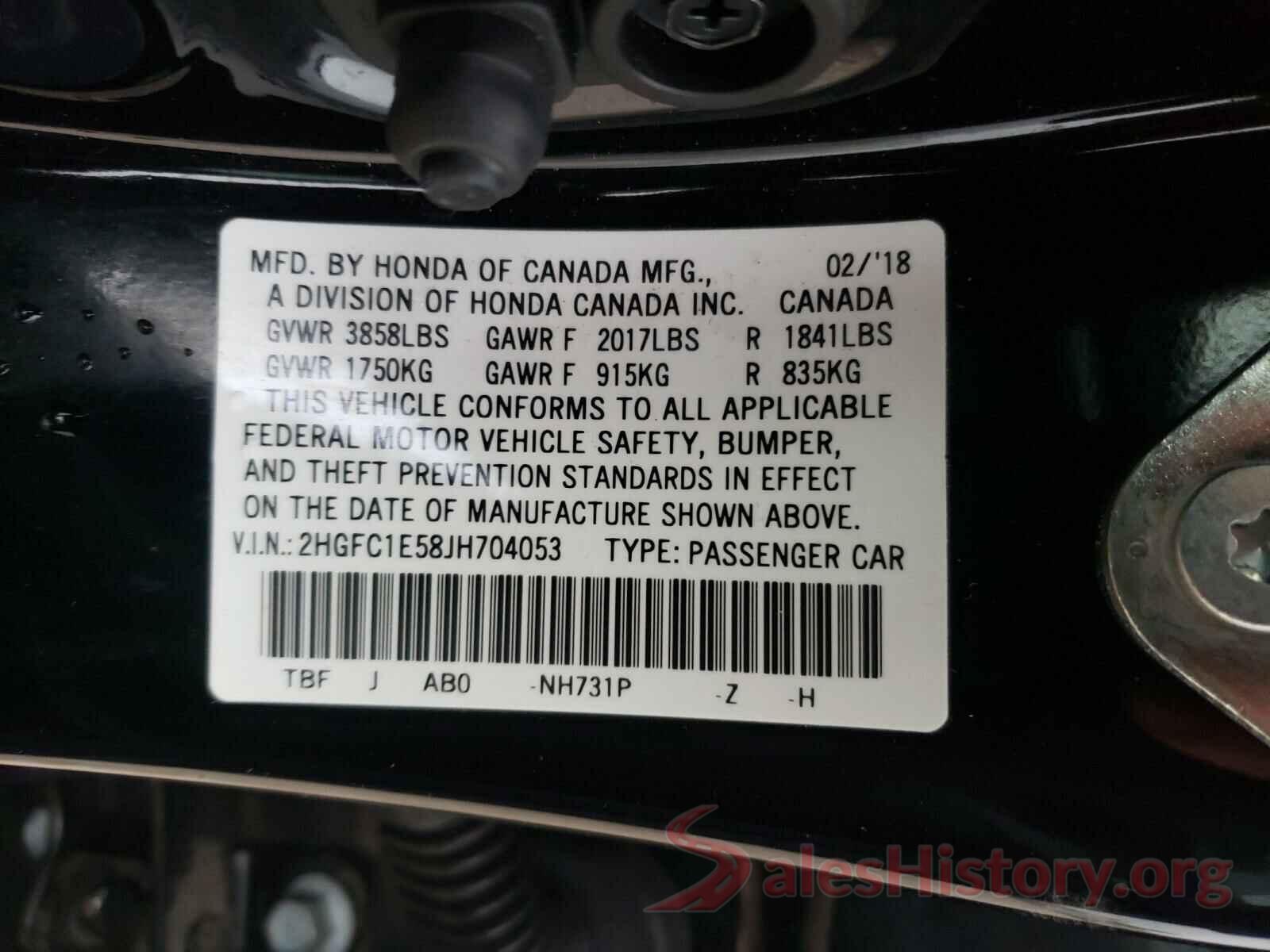 2HGFC1E58JH704053 2018 HONDA CIVIC