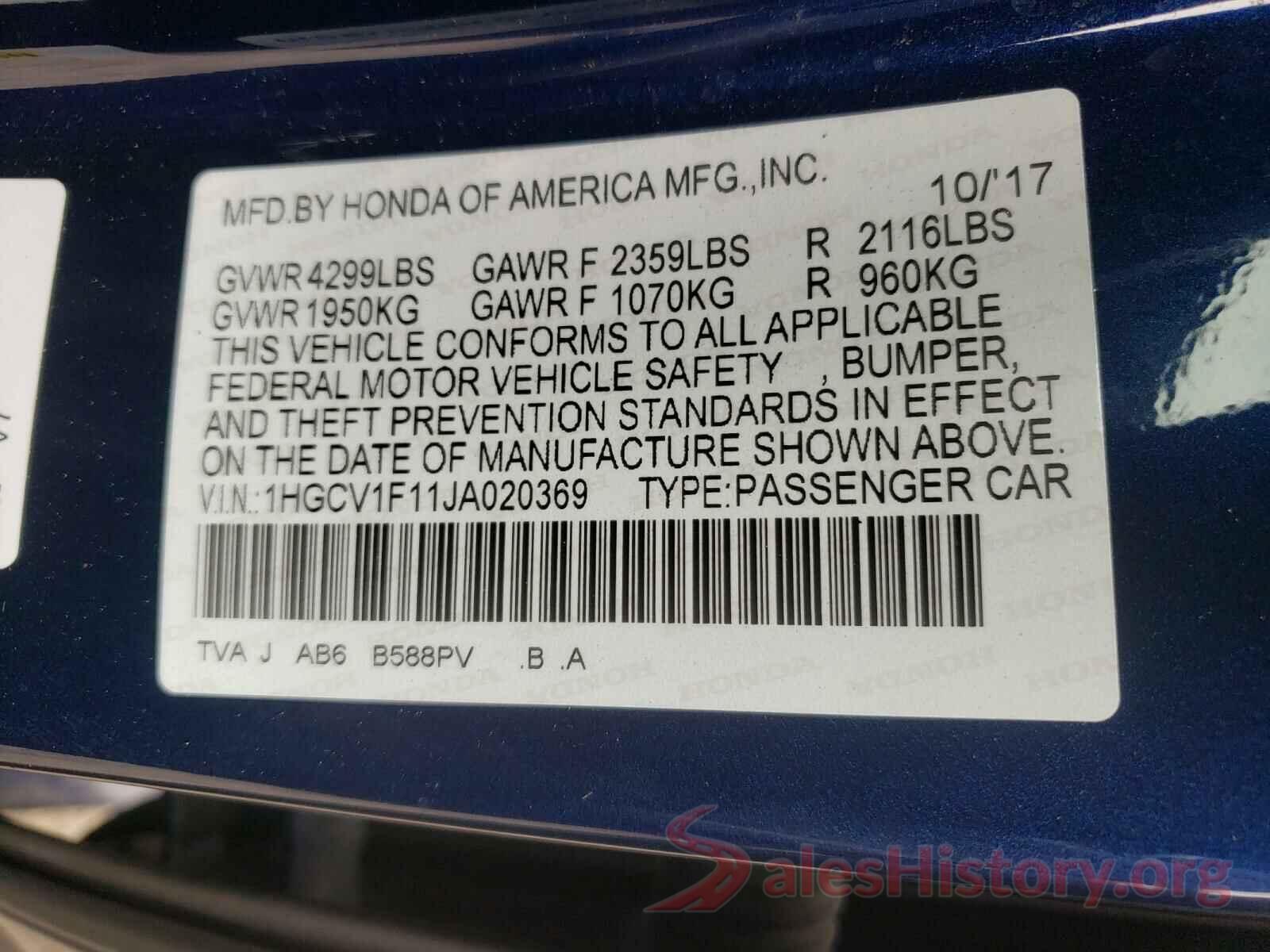 1HGCV1F11JA020369 2018 HONDA ACCORD