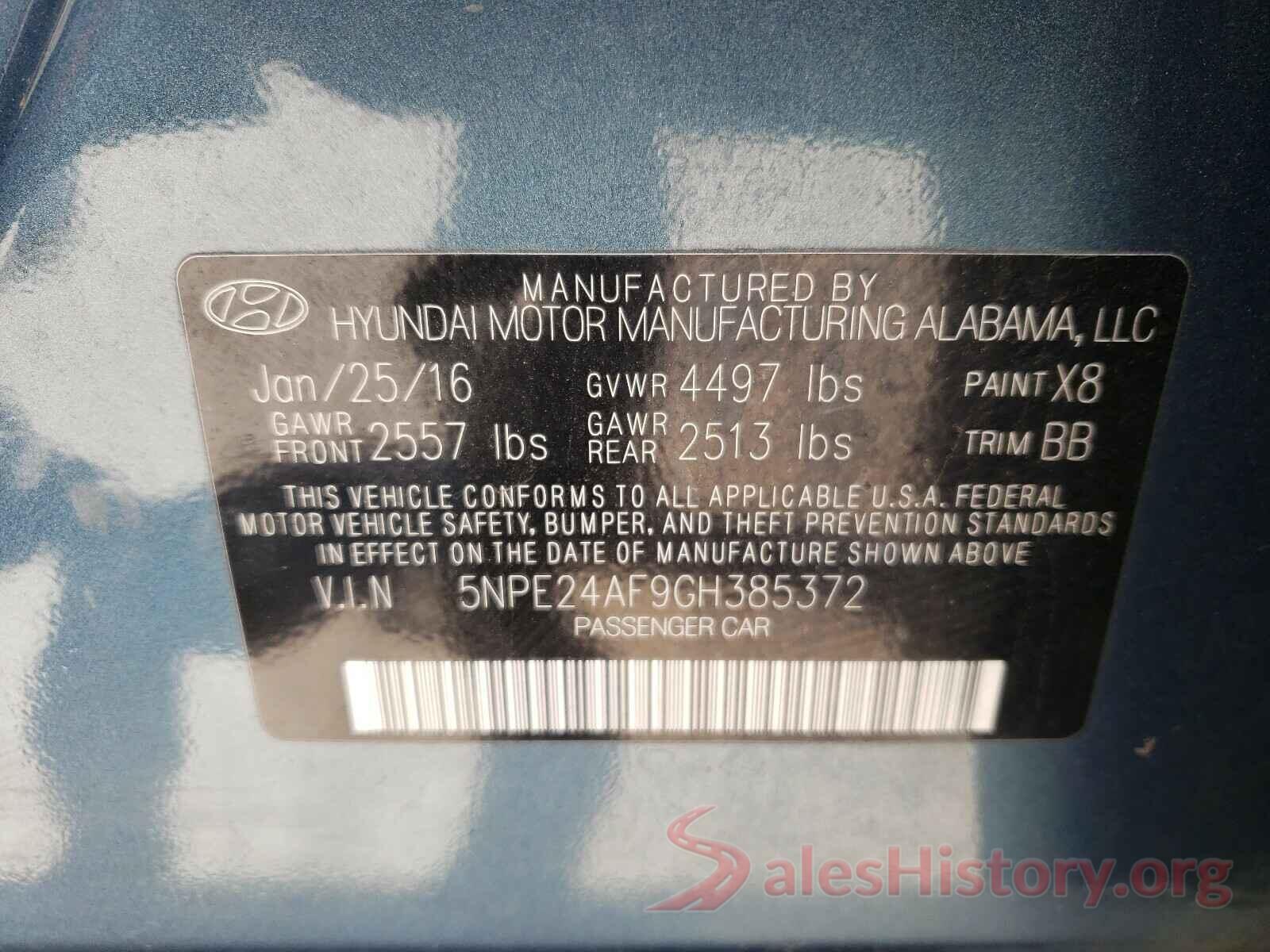 5NPE24AF9GH385372 2016 HYUNDAI SONATA