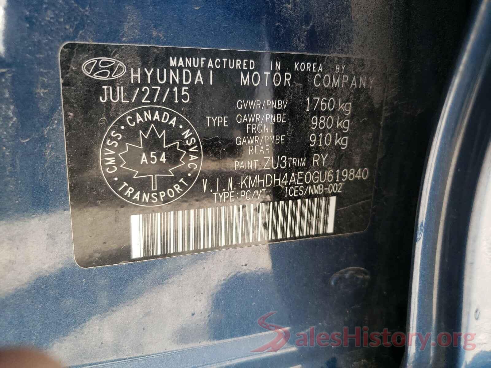 KMHDH4AE0GU619840 2016 HYUNDAI ELANTRA