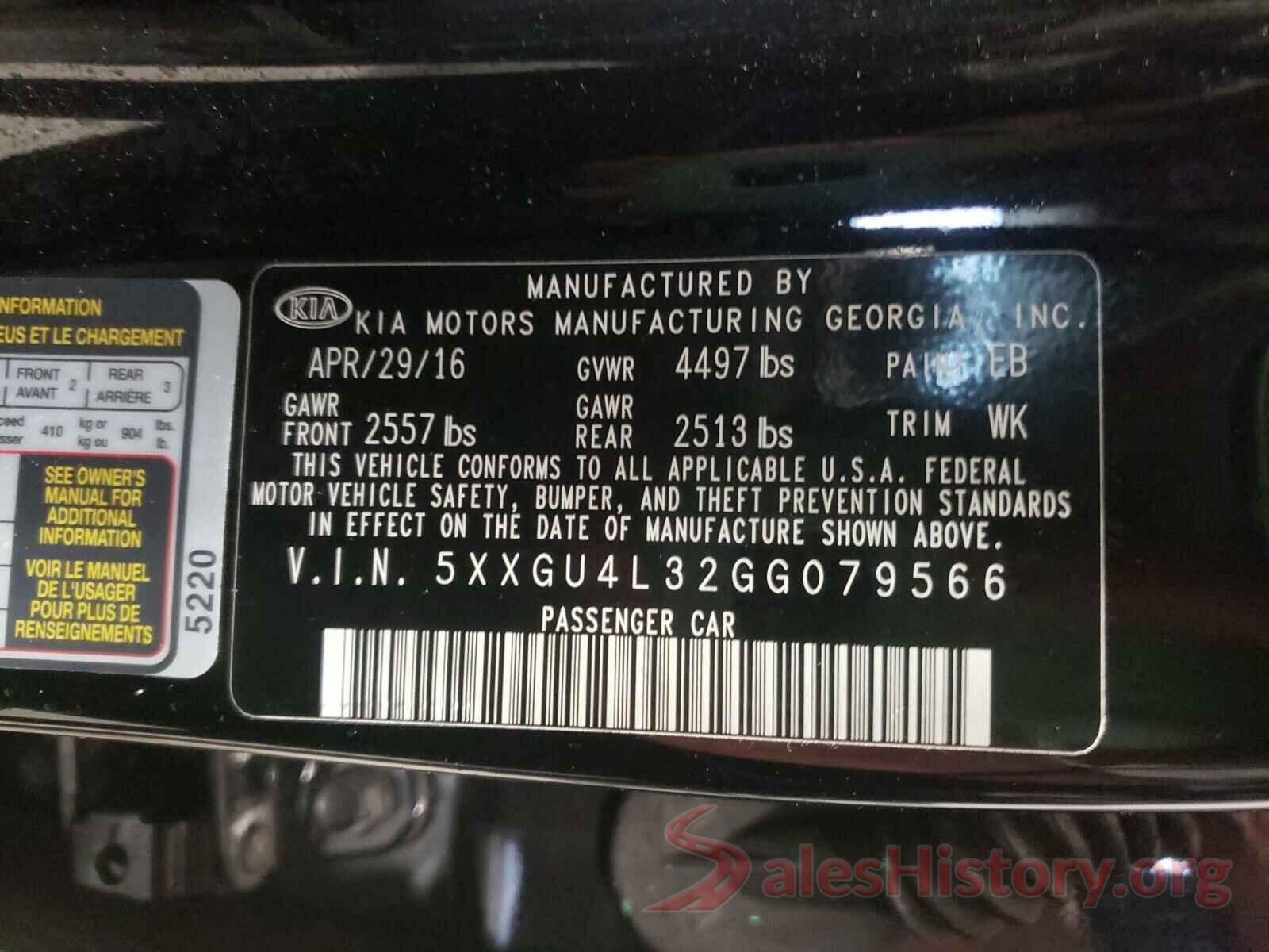 5XXGU4L32GG079566 2016 KIA OPTIMA