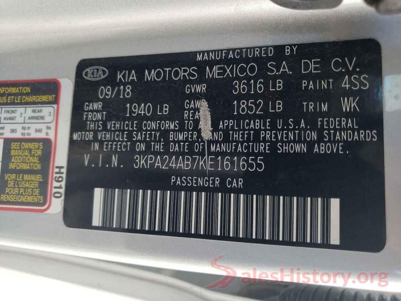 3KPA24AB7KE161655 2019 KIA RIO