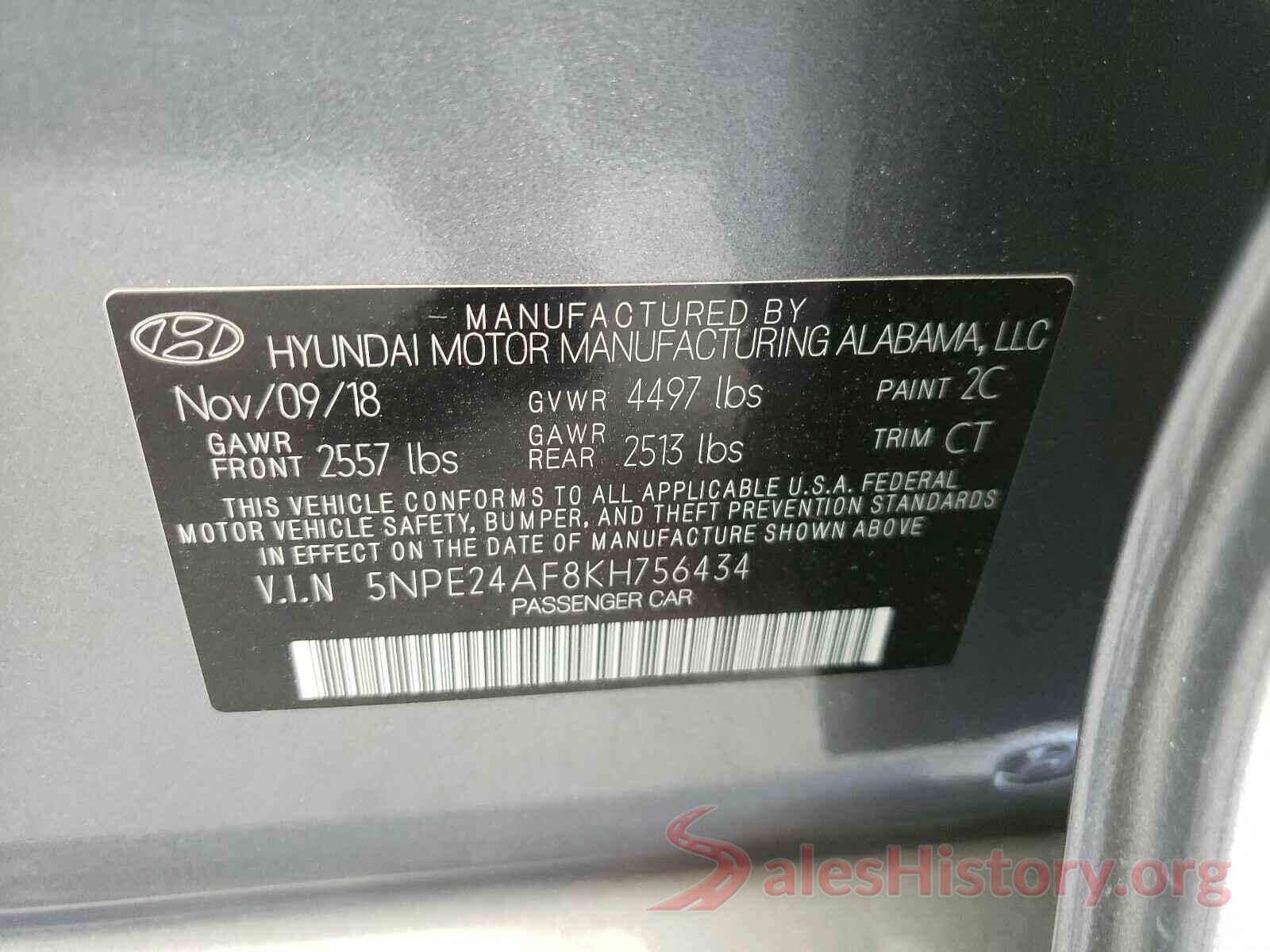 5NPE24AF8KH756434 2019 HYUNDAI SONATA