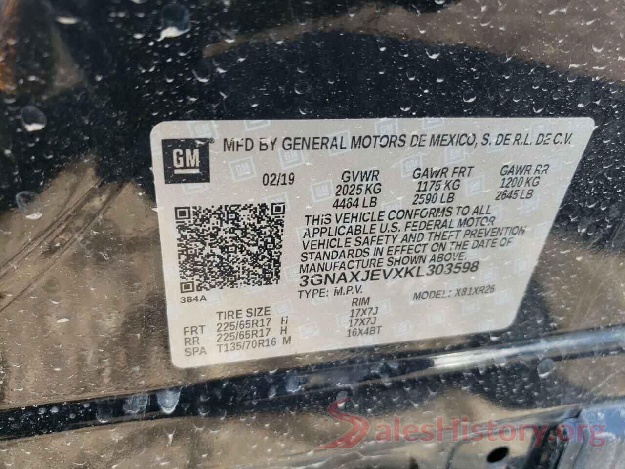 3GNAXJEVXKL303598 2019 CHEVROLET EQUINOX