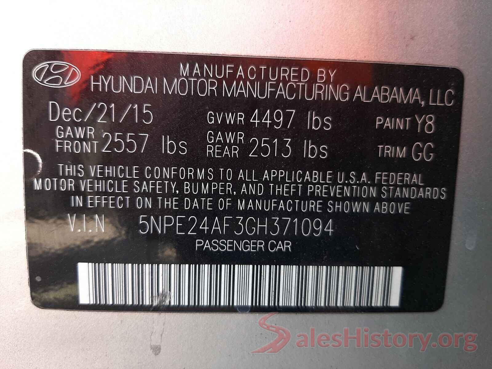 5NPE24AF3GH371094 2016 HYUNDAI SONATA