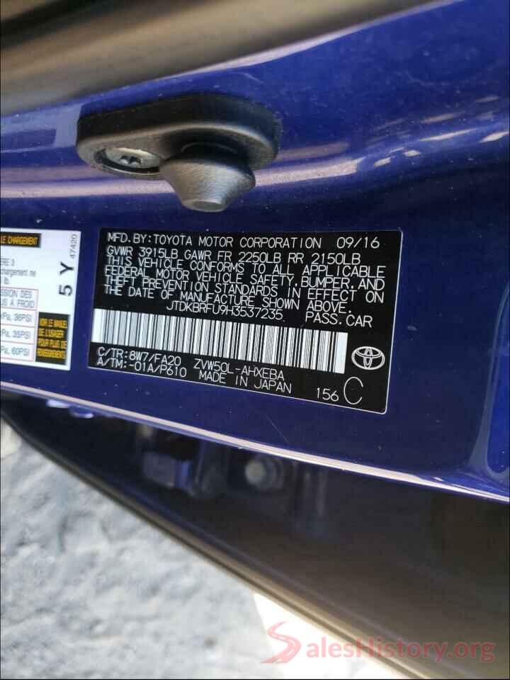 JTDKBRFU9H3537235 2017 TOYOTA PRIUS