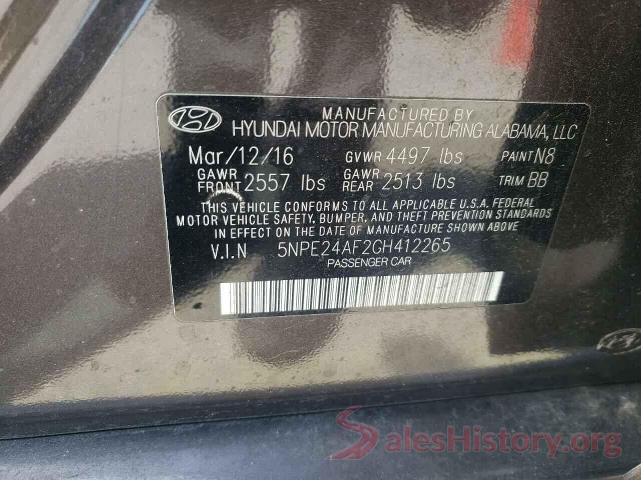 5NPE24AF2GH412265 2016 HYUNDAI SONATA