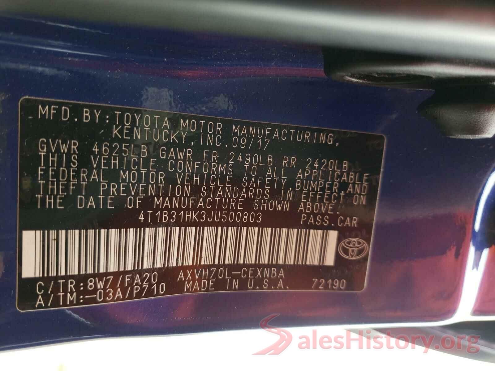 4T1B31HK3JU500803 2018 TOYOTA CAMRY