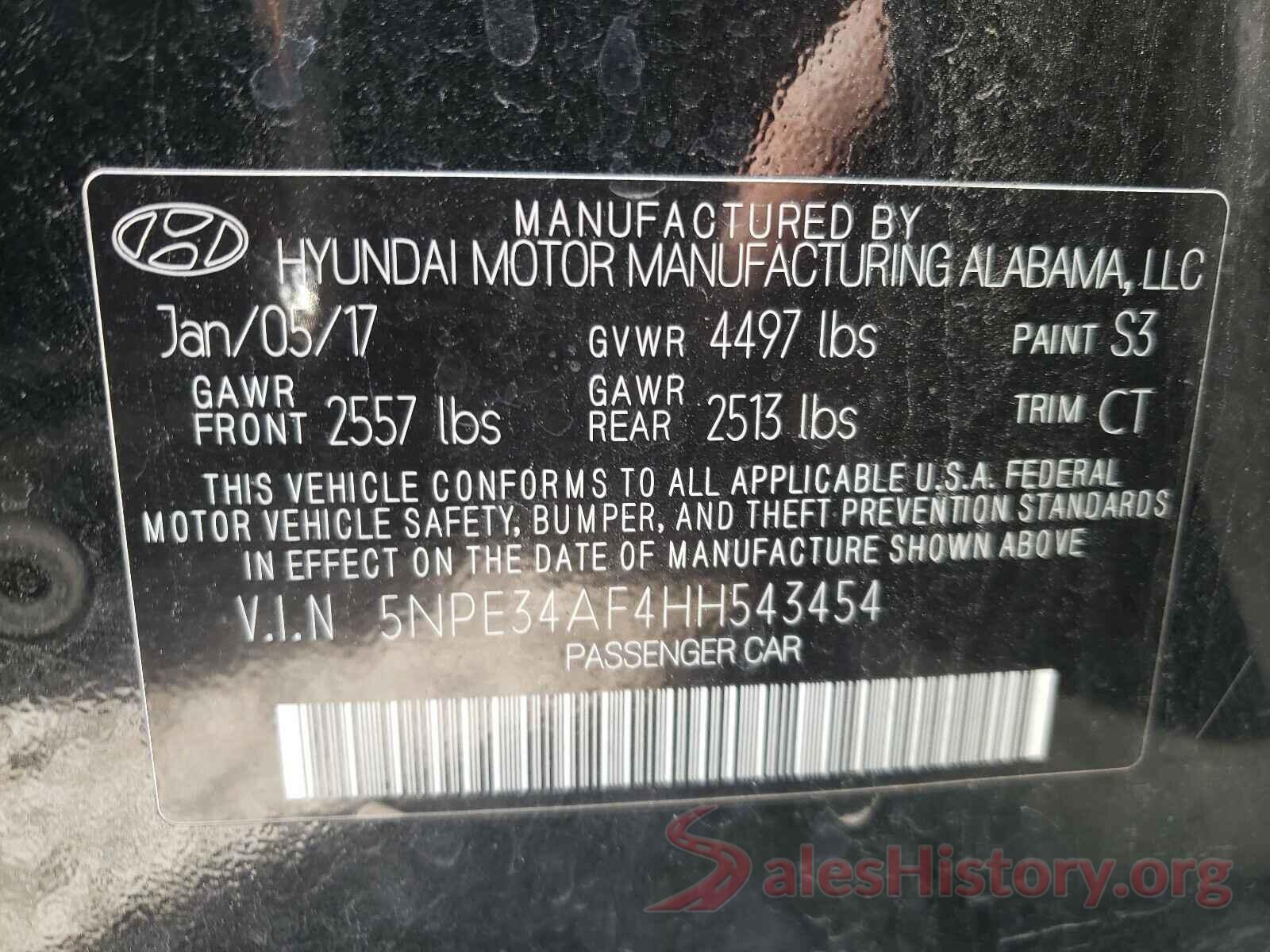 5NPE34AF4HH543454 2017 HYUNDAI SONATA