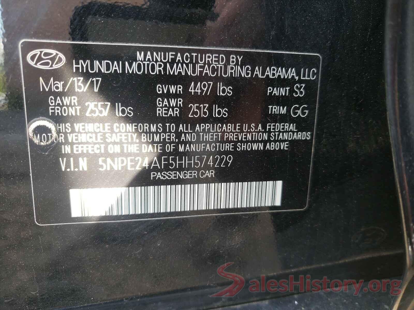 5NPE24AF5HH574229 2017 HYUNDAI SONATA