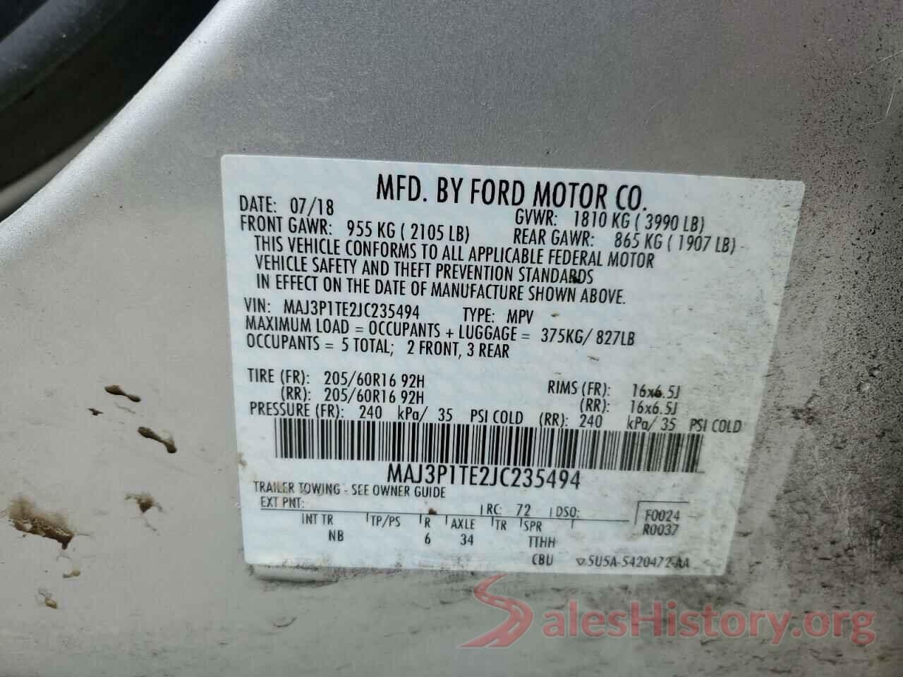 MAJ3P1TE2JC235494 2018 FORD ECOSPORT