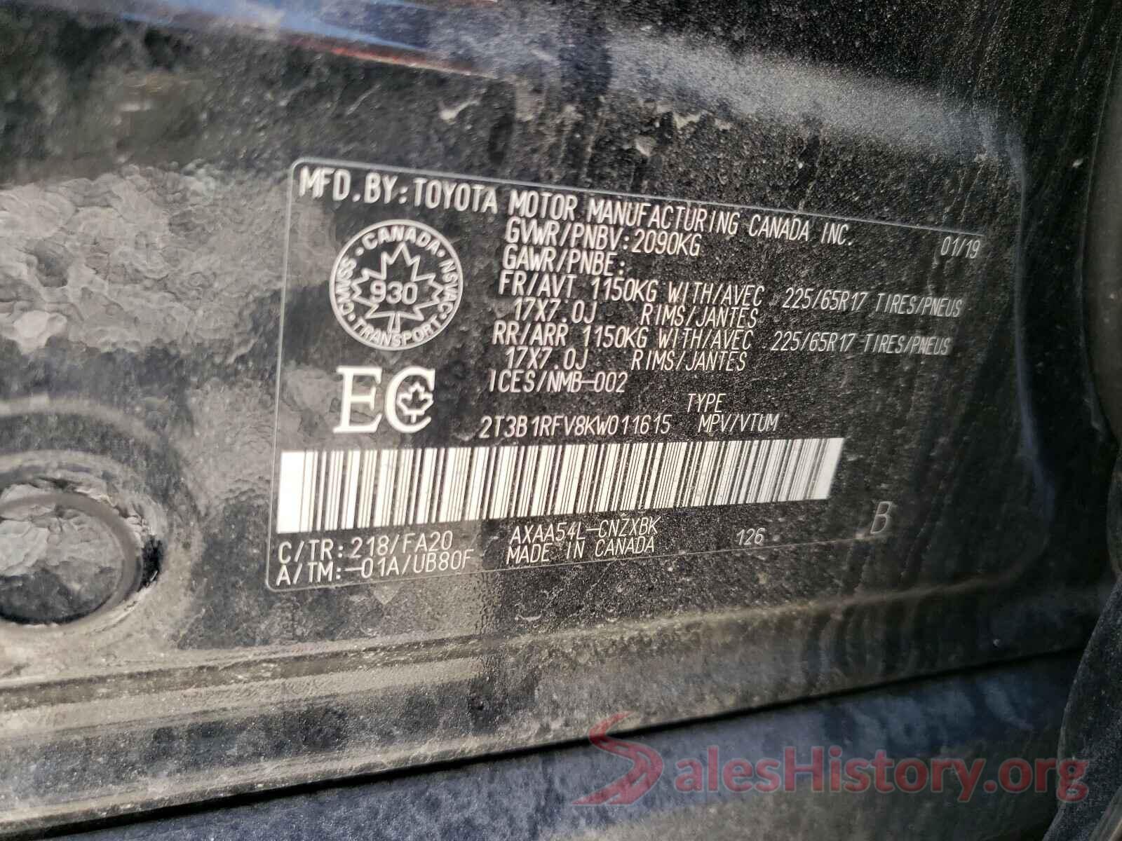 2T3B1RFV8KW011615 2019 TOYOTA RAV4