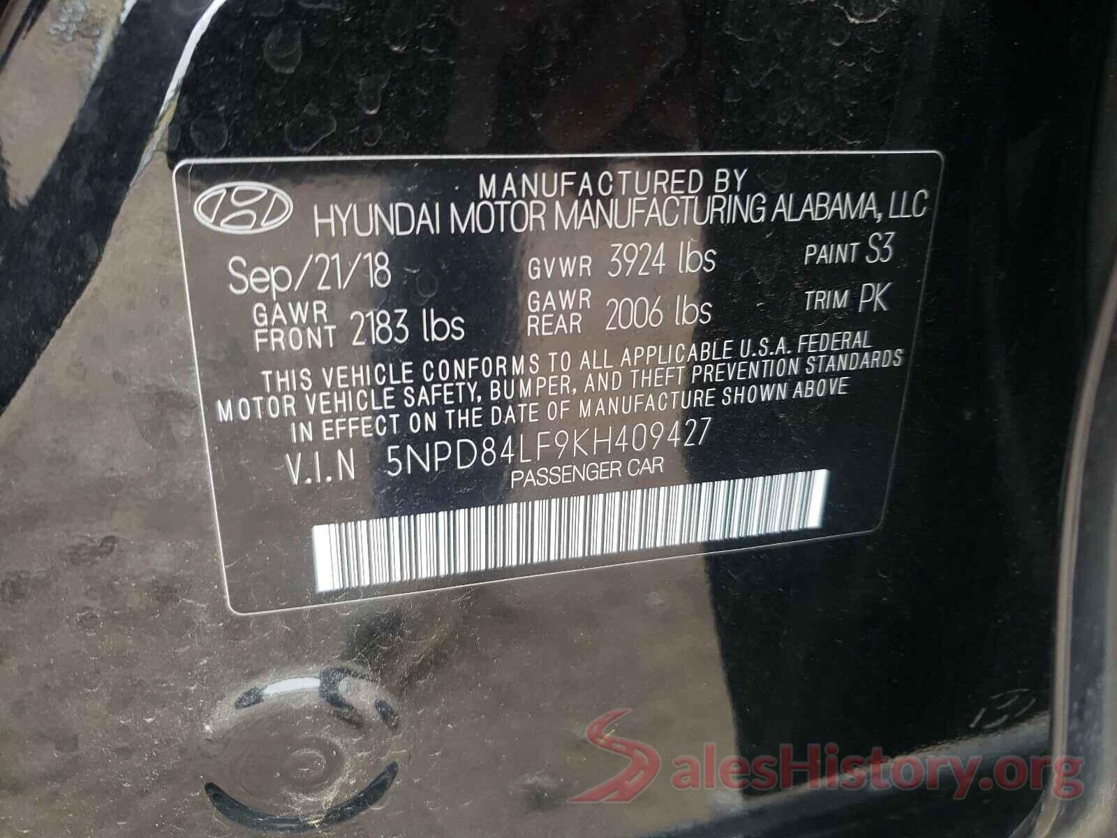 5NPD84LF9KH409427 2019 HYUNDAI ELANTRA