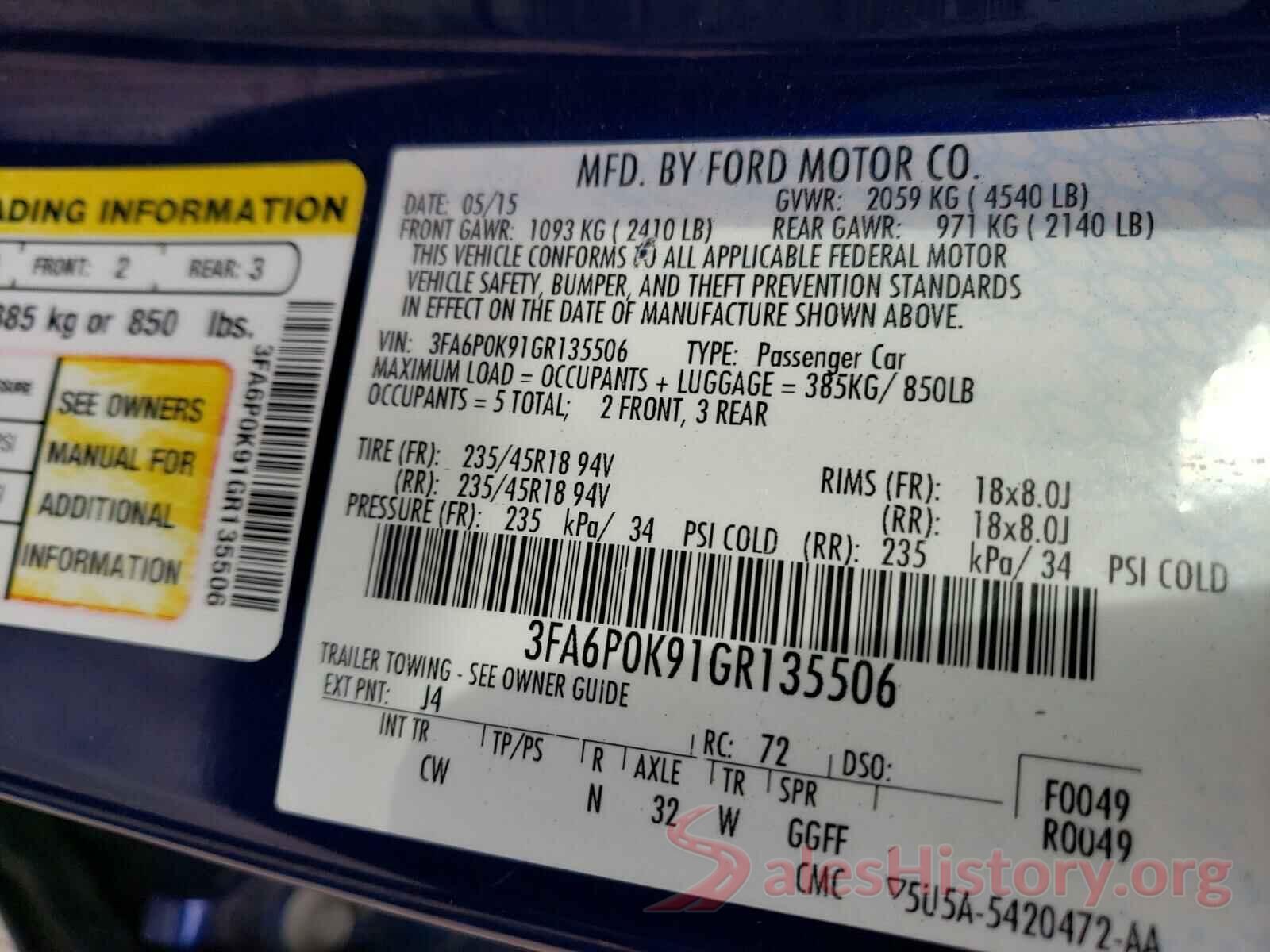 3FA6P0K91GR135506 2016 FORD FUSION