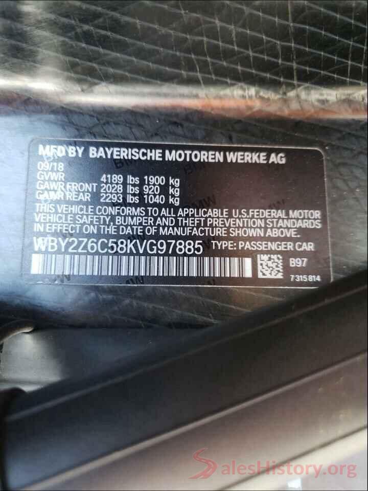 WBY2Z6C58KVG97885 2019 BMW I SERIES