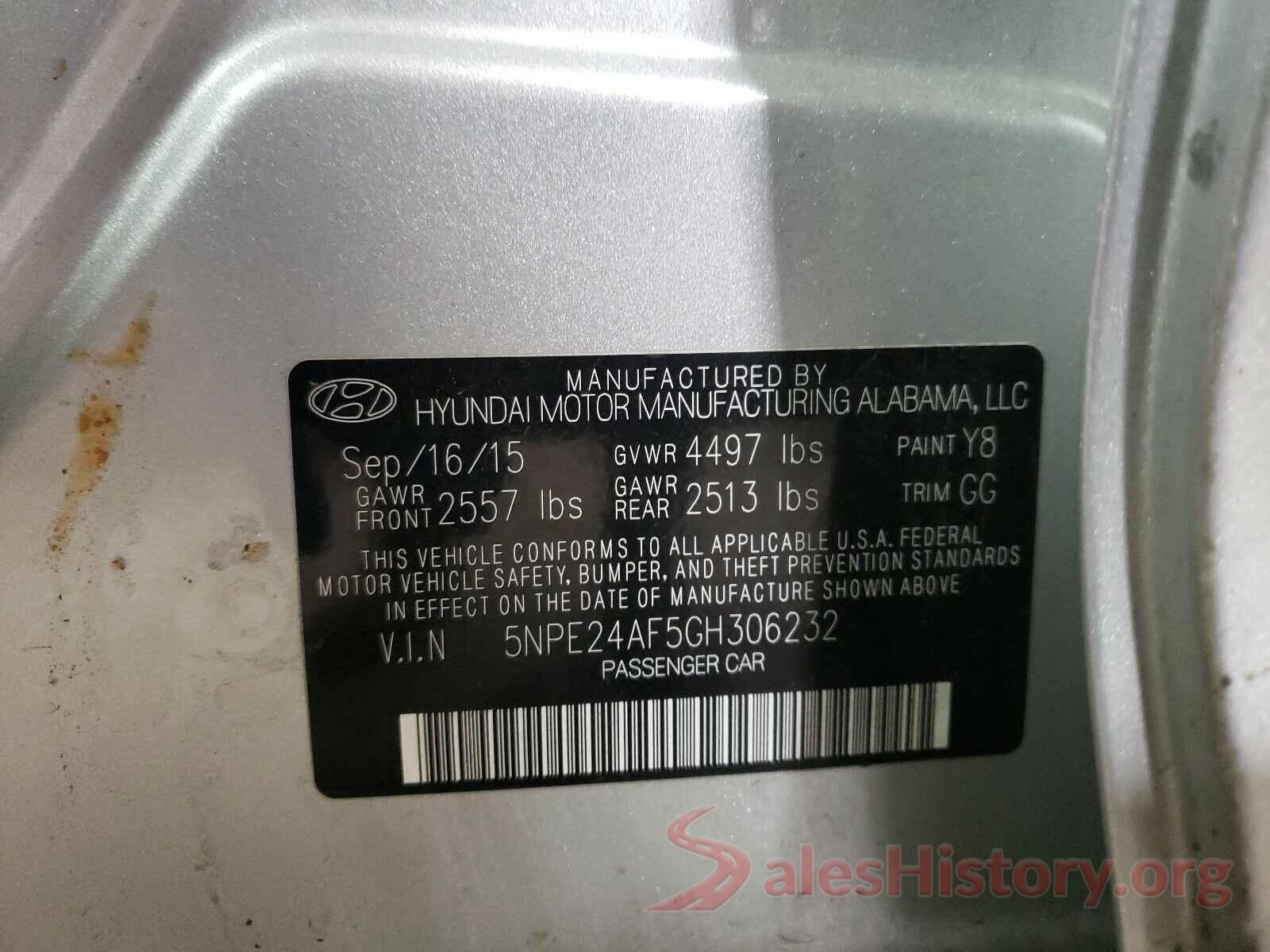 5NPE24AF5GH306232 2016 HYUNDAI SONATA