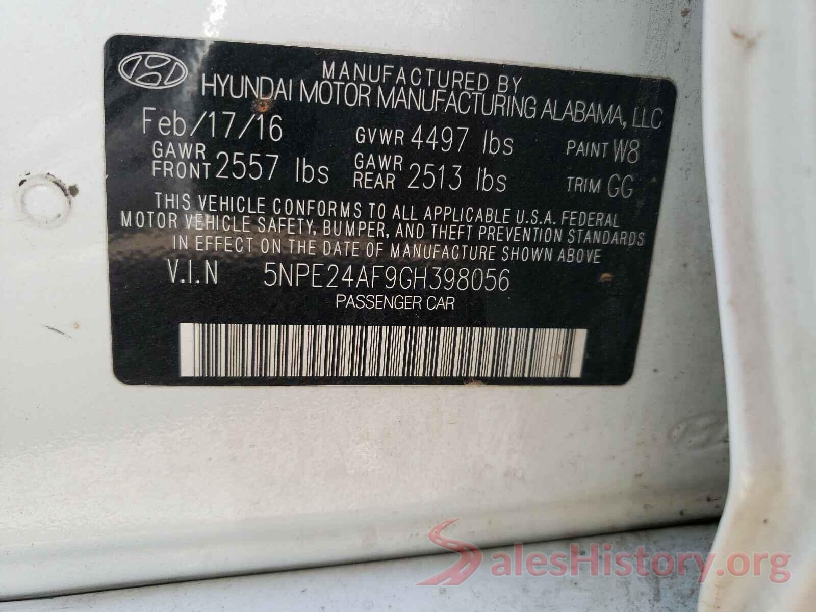 5NPE24AF9GH398056 2016 HYUNDAI SONATA