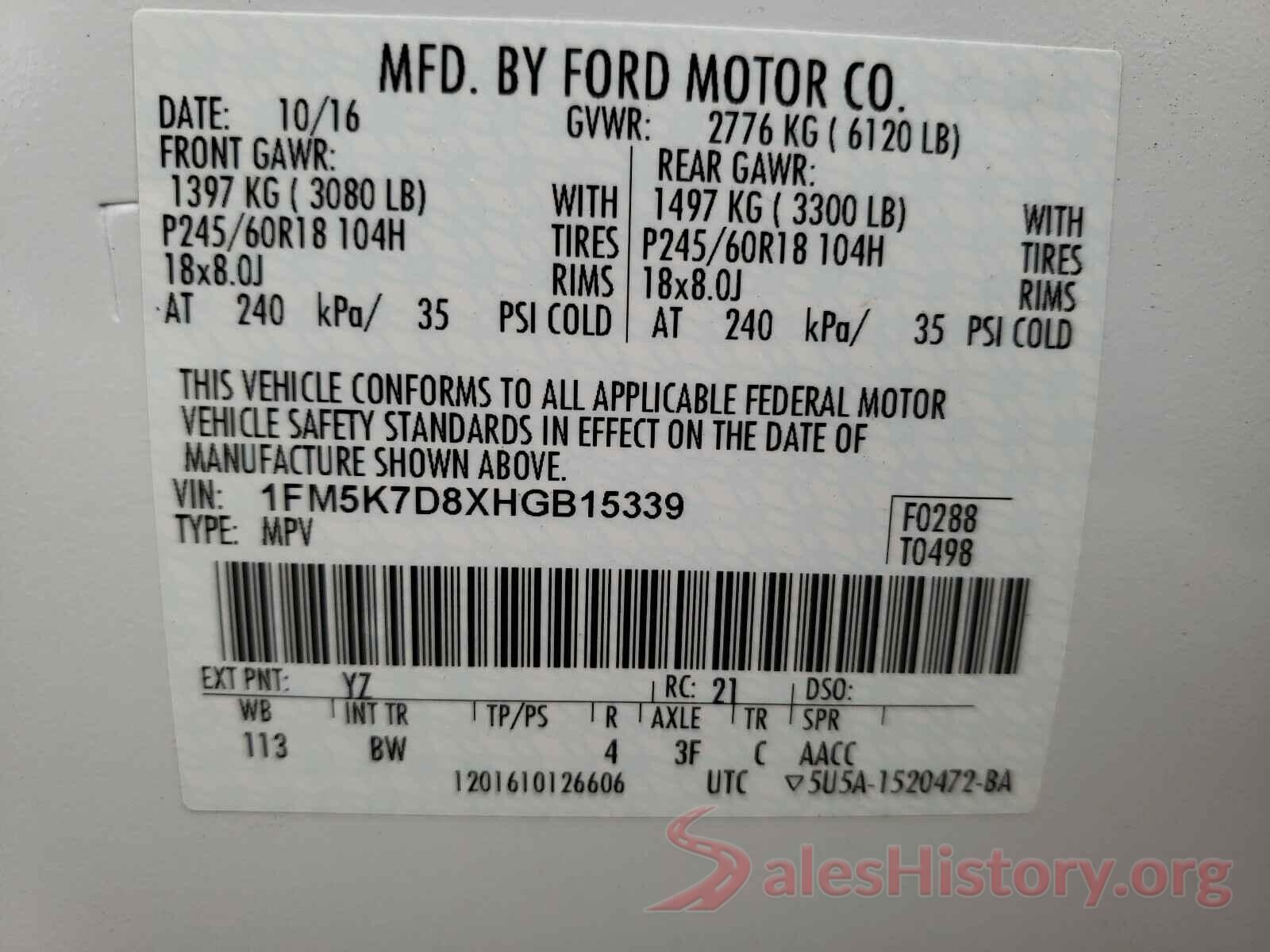 1FM5K7D8XHGB15339 2017 FORD EXPLORER