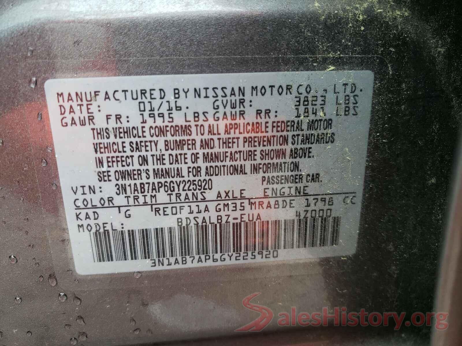 3N1AB7AP6GY225920 2016 NISSAN SENTRA