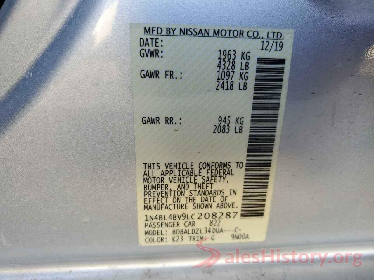 1N4BL4BV9LC208287 2020 NISSAN ALTIMA