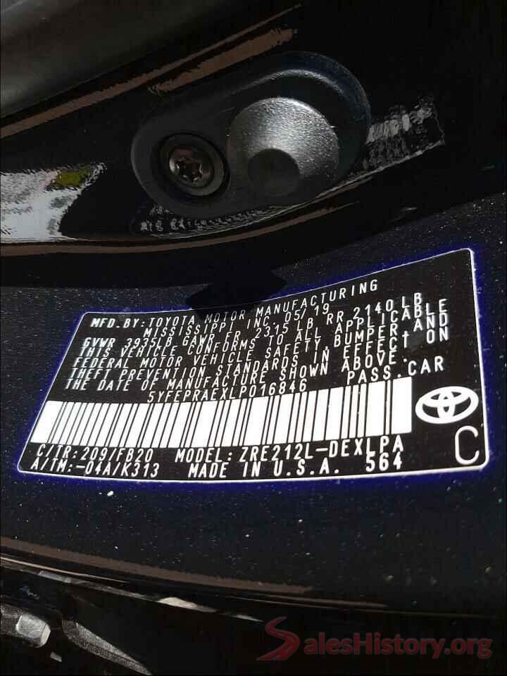 5YFEPRAEXLP016846 2020 TOYOTA COROLLA