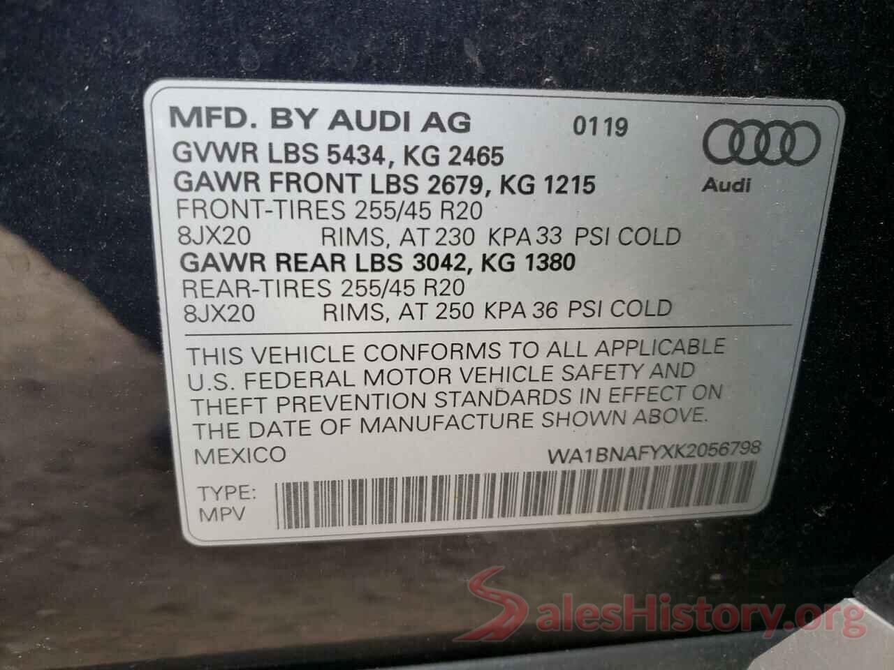 WA1BNAFYXK2056798 2019 AUDI Q5