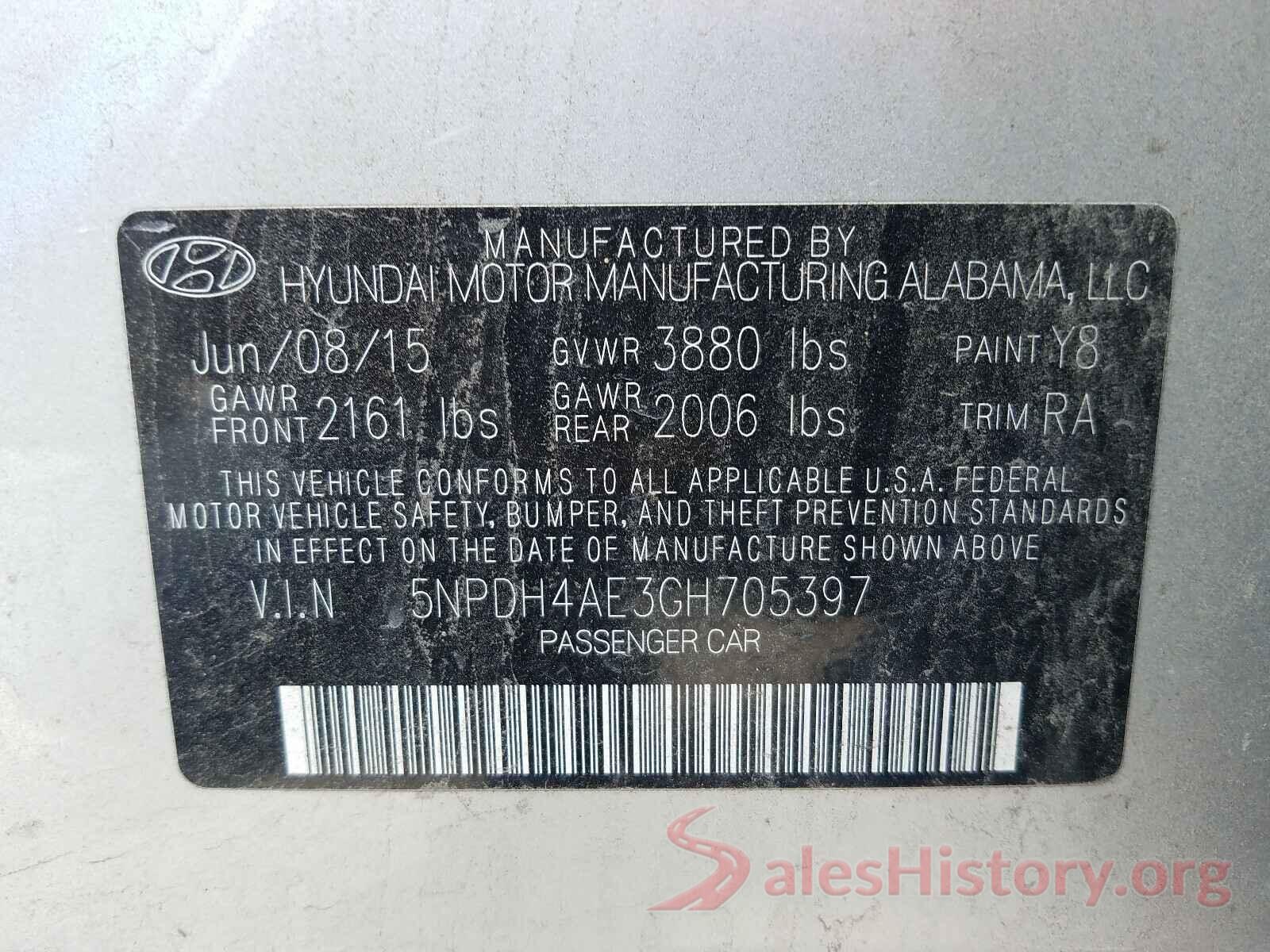 5NPDH4AE3GH705397 2016 HYUNDAI ELANTRA