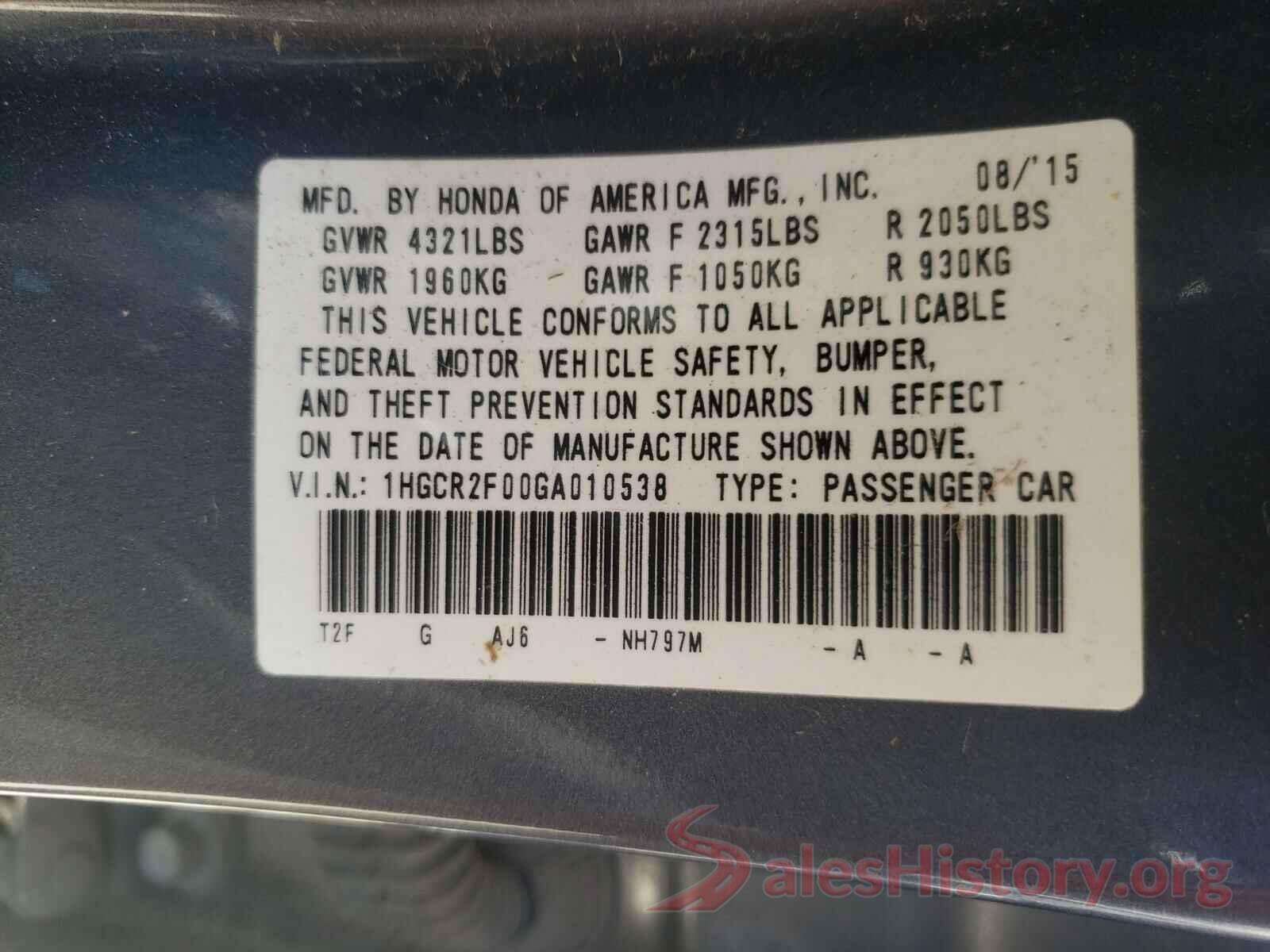 1HGCR2F00GA010538 2016 HONDA ACCORD