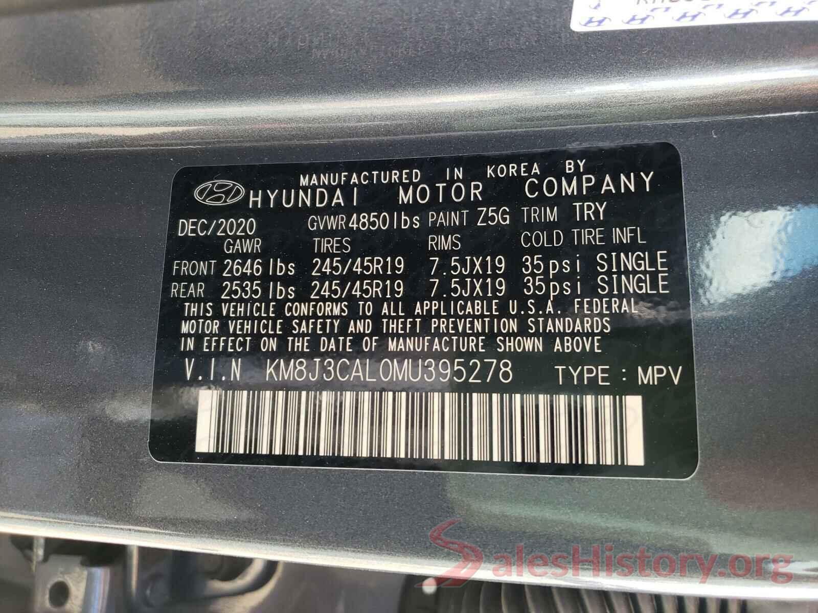 KM8J3CAL0MU395278 2021 HYUNDAI TUCSON