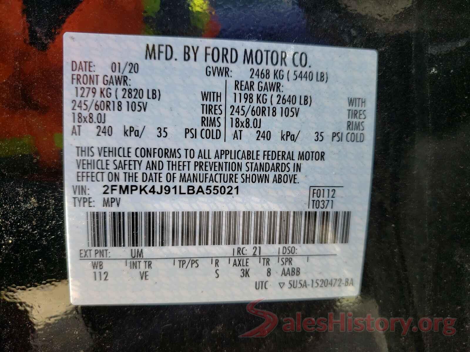 2FMPK4J91LBA55021 2020 FORD EDGE