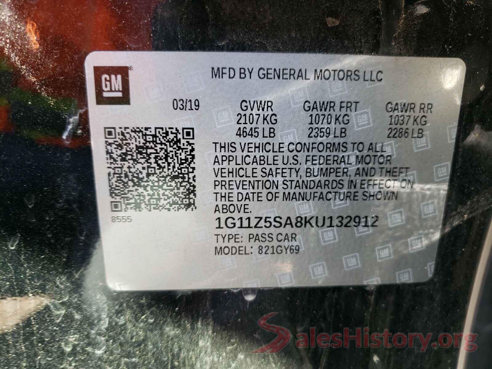 1G11Z5SA8KU132912 2019 CHEVROLET IMPALA