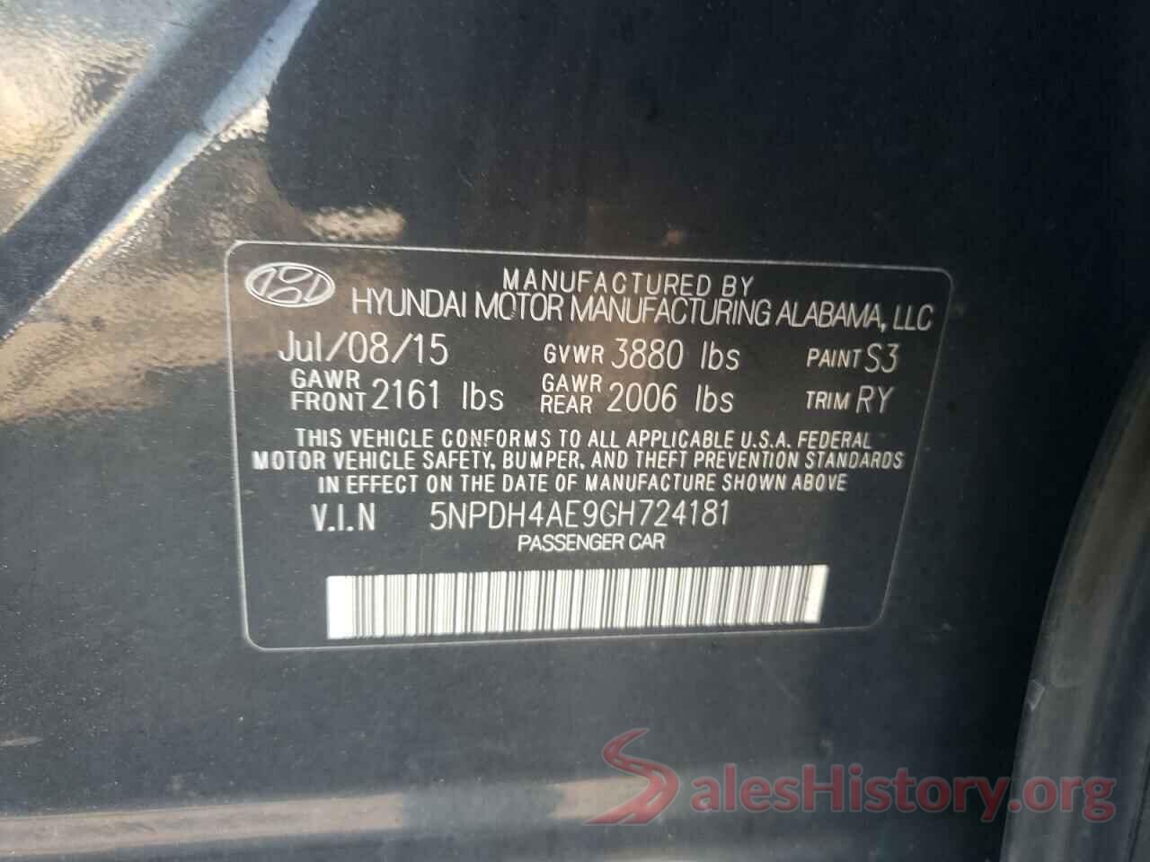 5NPDH4AE9GH724181 2016 HYUNDAI ELANTRA