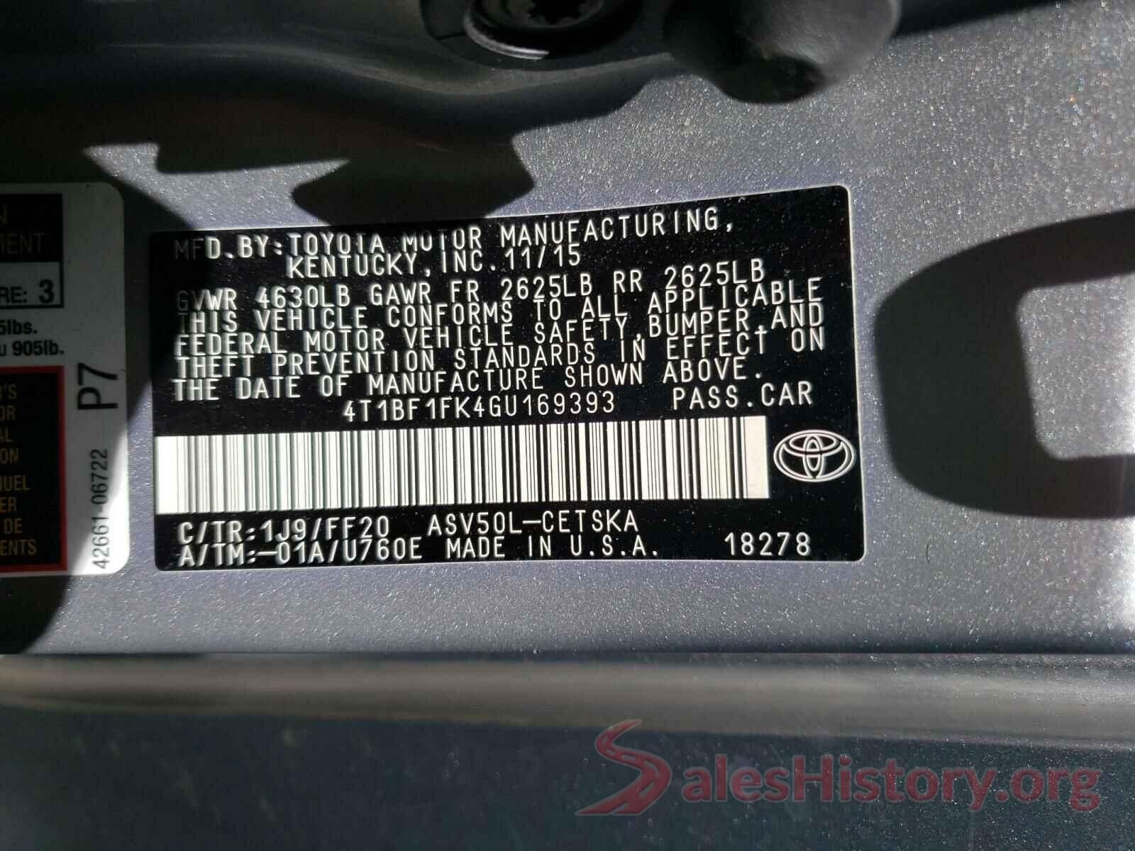 4T1BF1FK4GU169393 2016 TOYOTA CAMRY