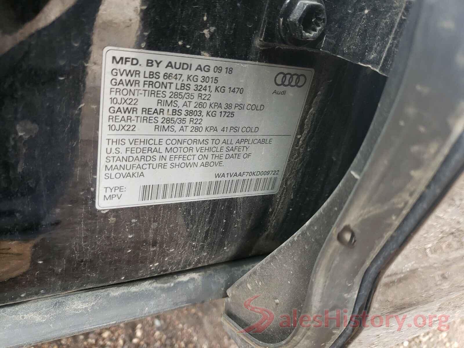 WA1VAAF70KD009722 2019 AUDI Q7