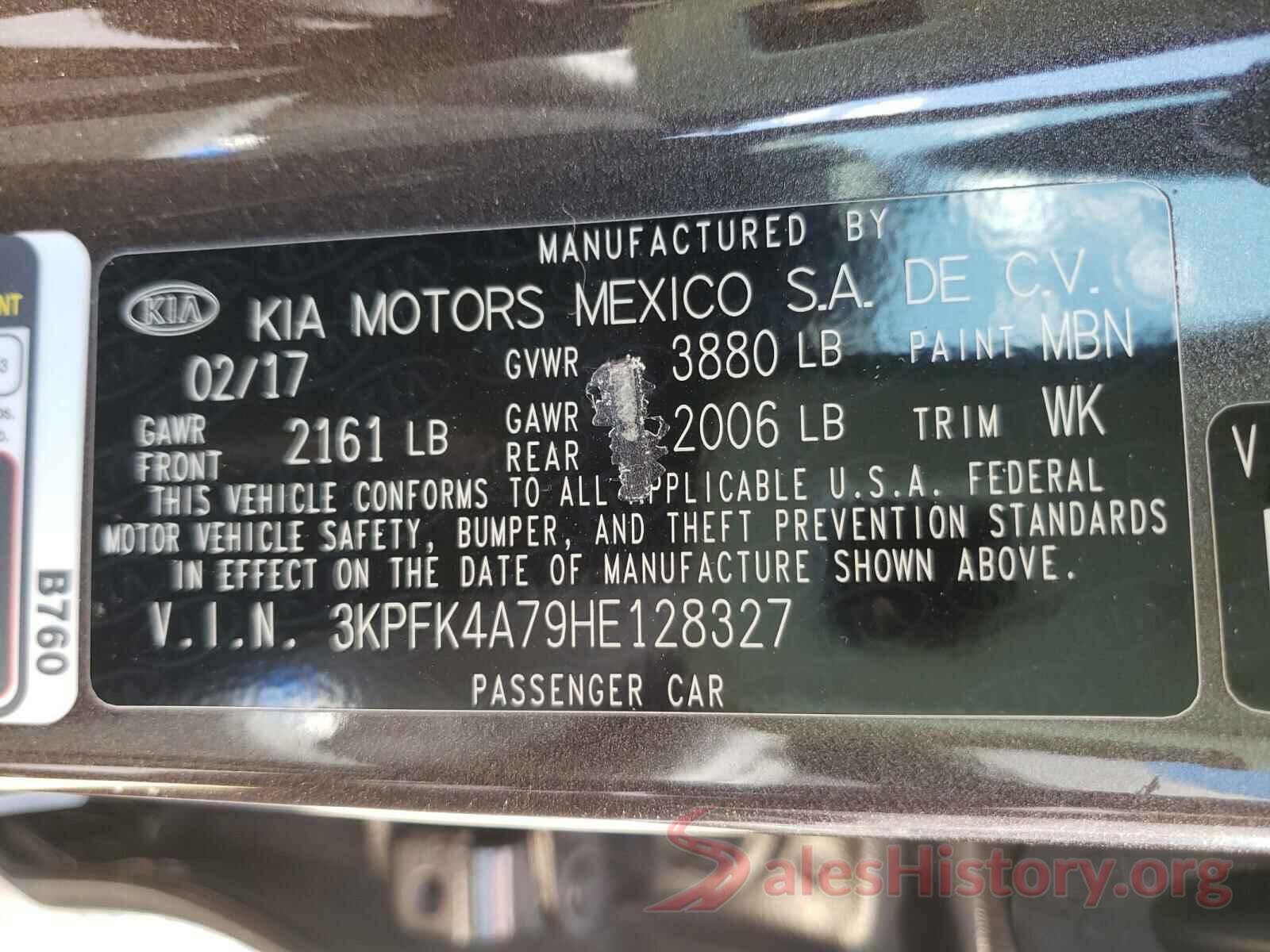 3KPFK4A79HE128327 2017 KIA FORTE