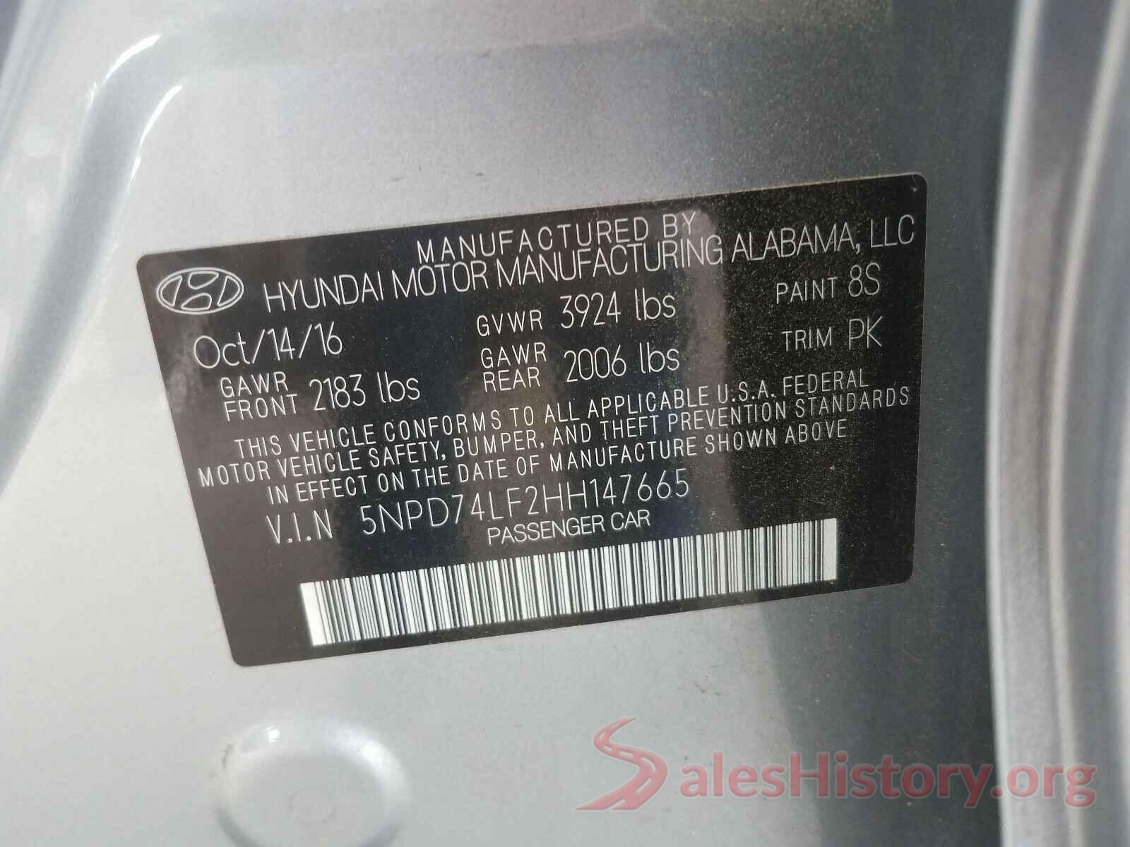 5NPD74LF2HH147665 2017 HYUNDAI ELANTRA