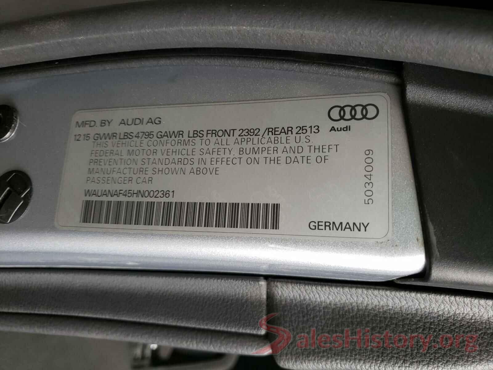 WAUANAF45HN002361 2017 AUDI A4