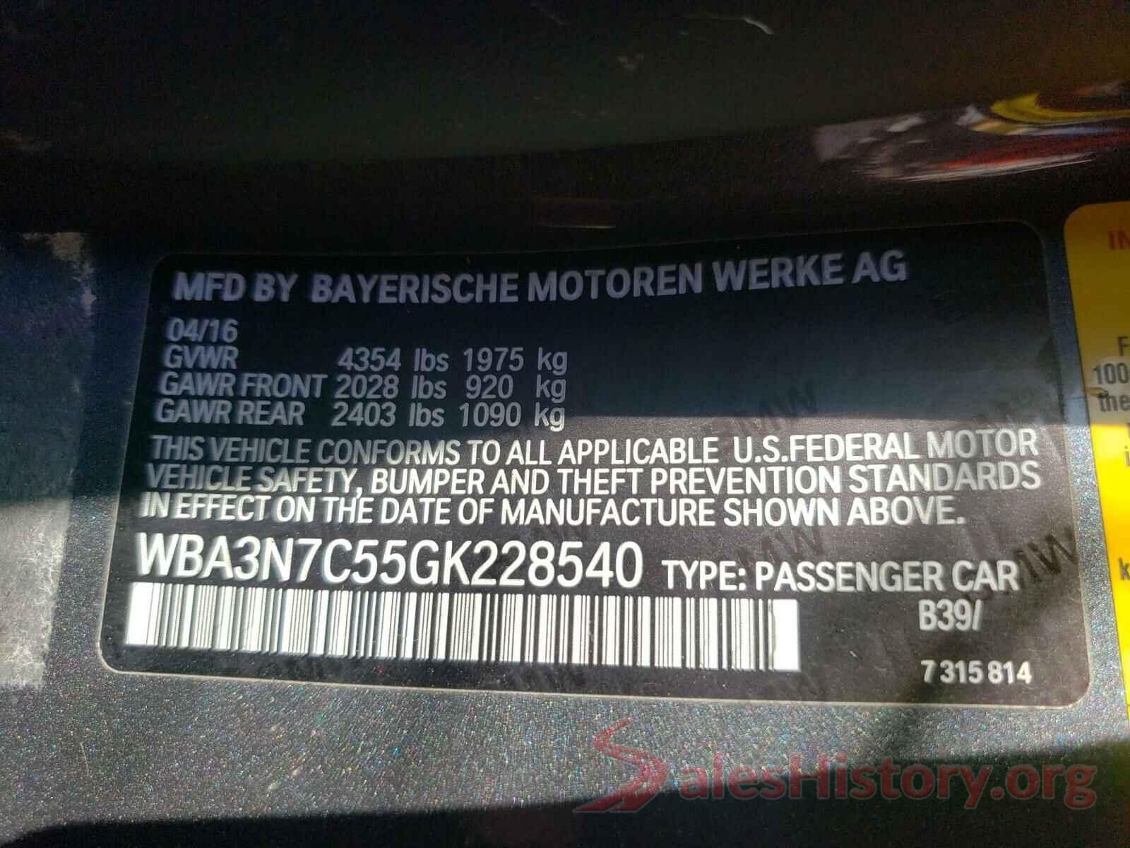 WBA3N7C55GK228540 2016 BMW 4 SERIES