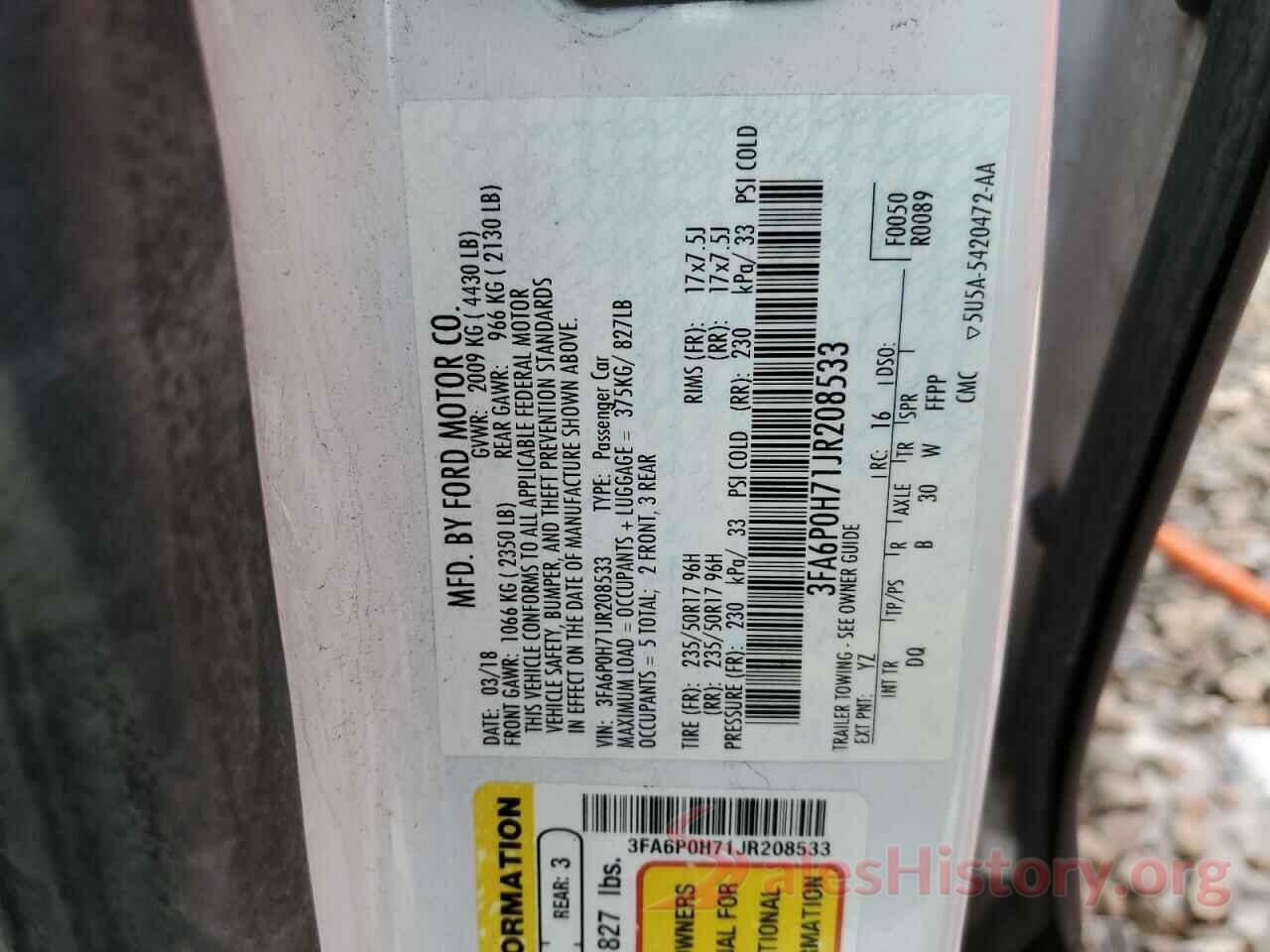 3FA6P0H71JR208533 2018 FORD FUSION