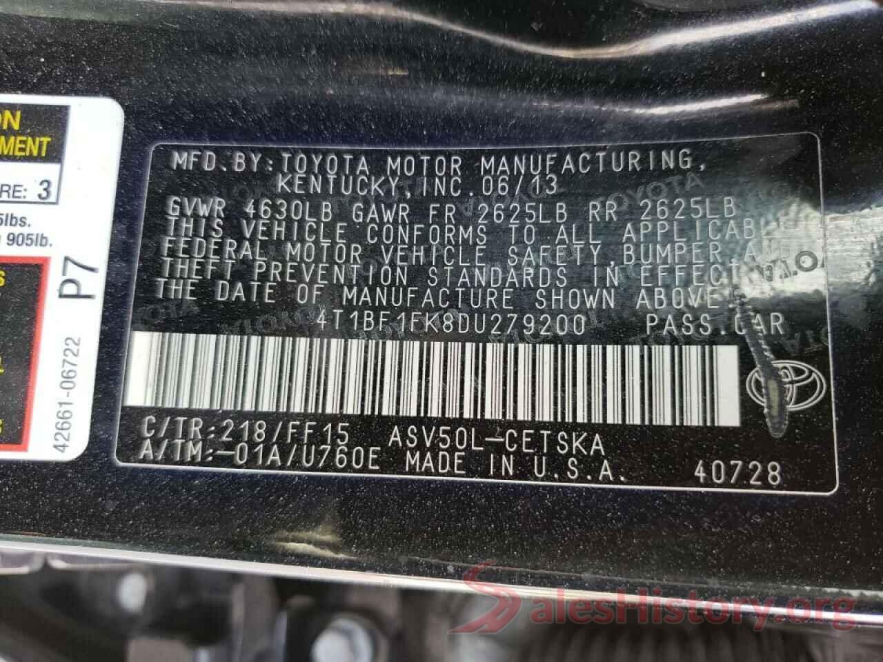 4T1BF1FK8DU279200 2013 TOYOTA CAMRY