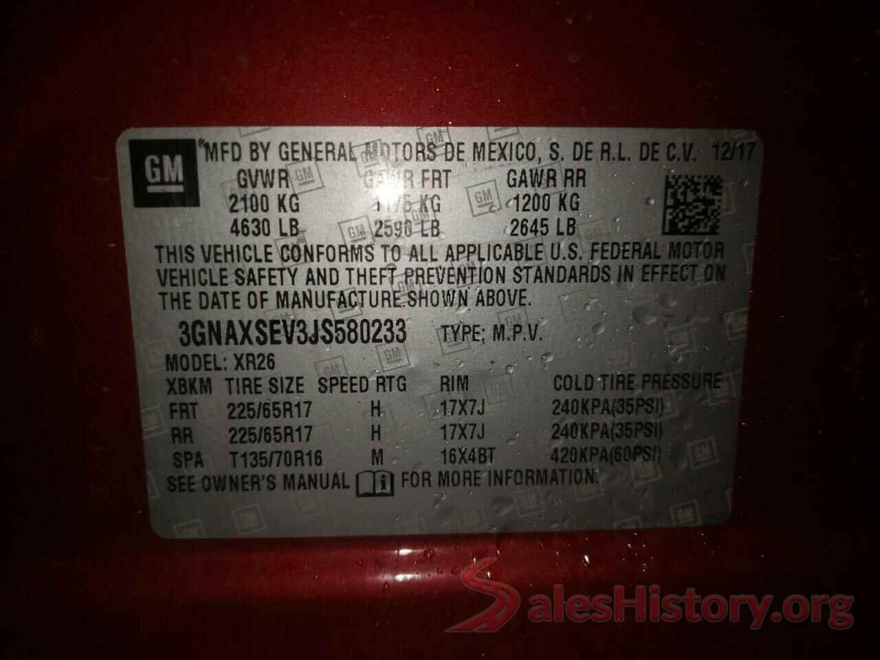 3GNAXSEV3JS580233 2018 CHEVROLET EQUINOX