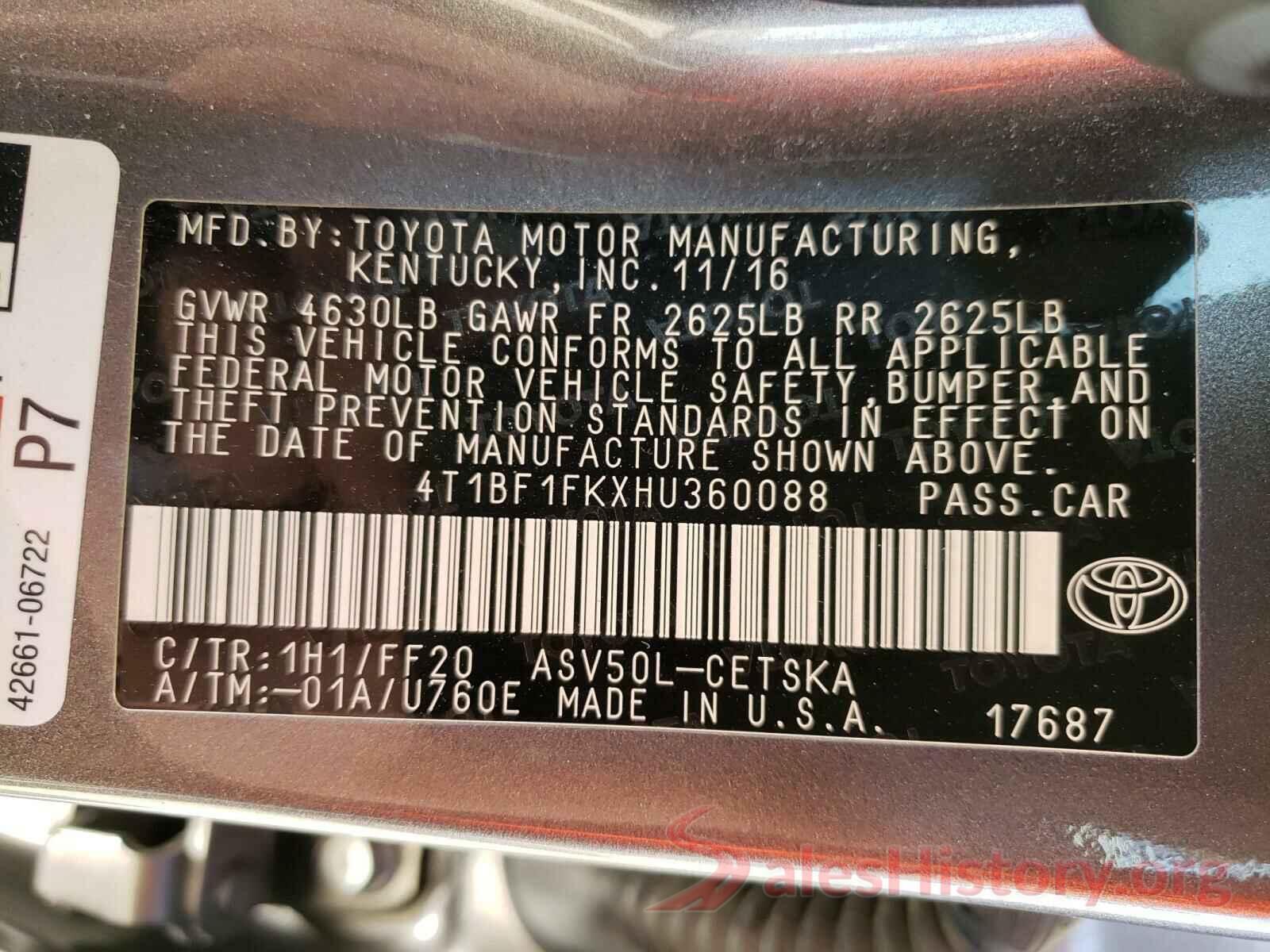 4T1BF1FKXHU360088 2017 TOYOTA CAMRY