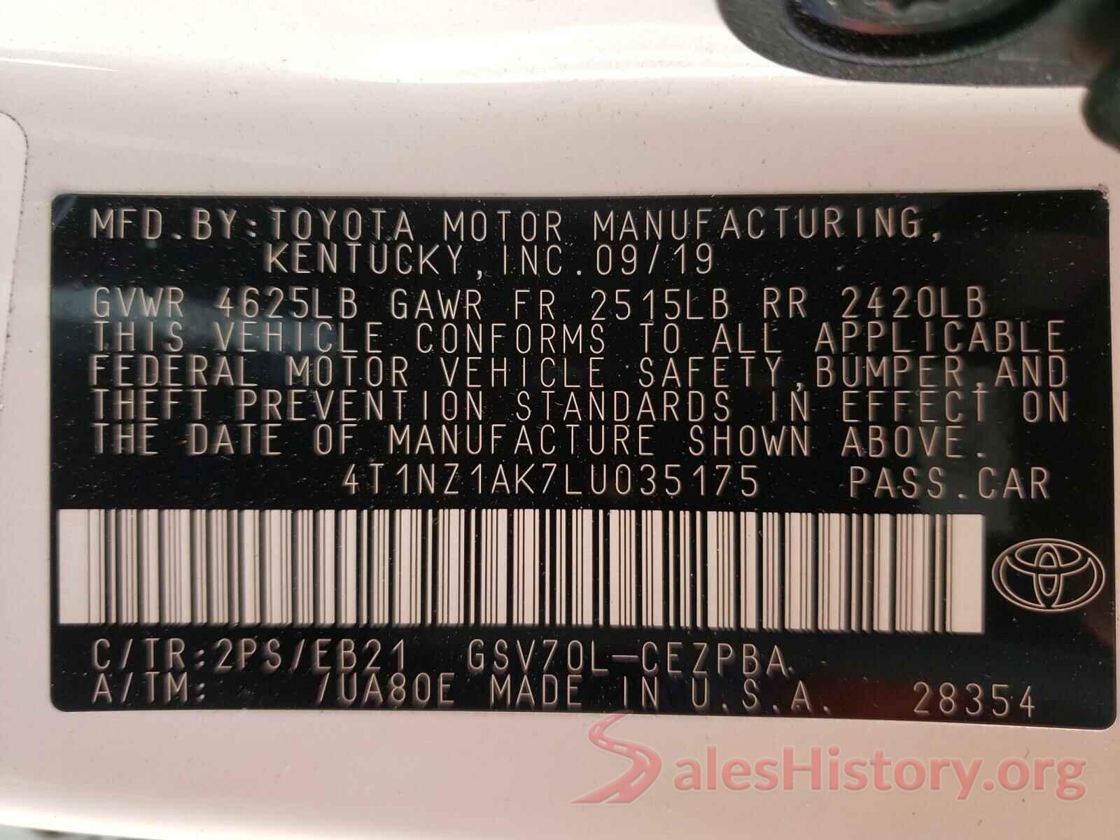 4T1NZ1AK7LU035175 2020 TOYOTA CAMRY