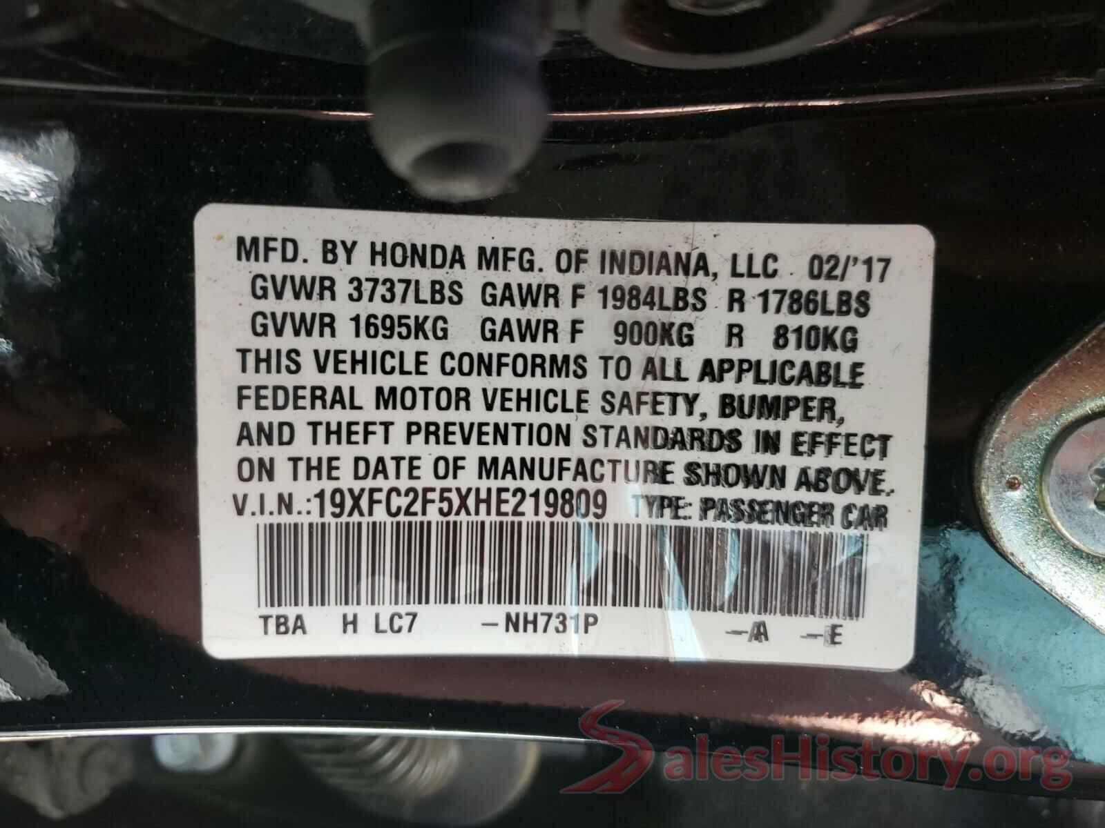 19XFC2F5XHE219809 2017 HONDA CIVIC