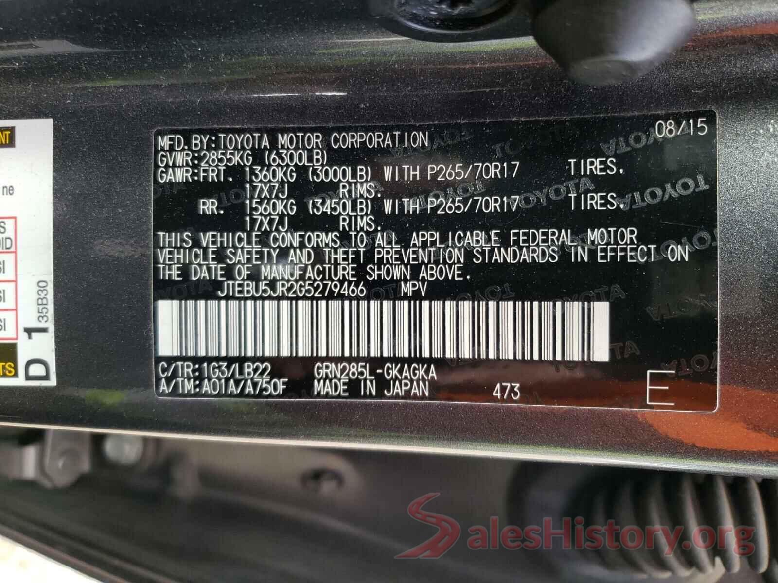 JTEBU5JR2G5279466 2016 TOYOTA 4RUNNER